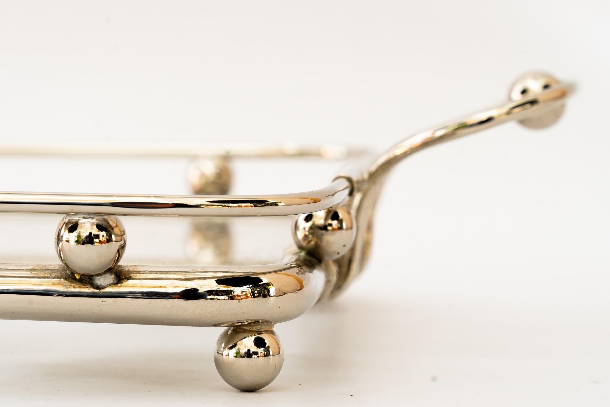 Big nickel plated Art deco Serving plate with floral motiv vienna around 1920s For Sale 2