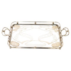 Big nickel plated Art deco Serving plate with floral motiv vienna around 1920s