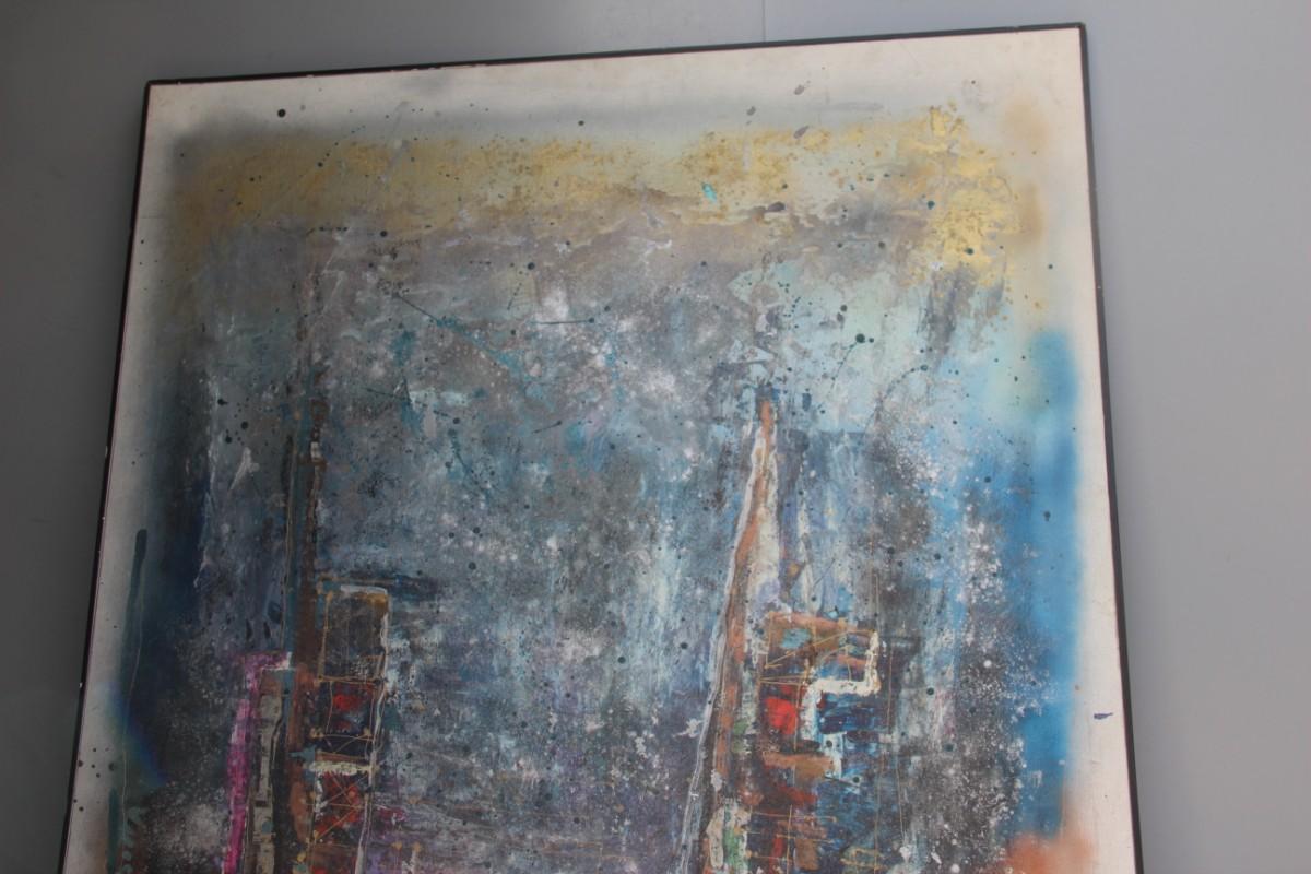 Grande olio su tela degli anni '60, firmato v, Busa Disegno astratto colorato italiano in vendita 4