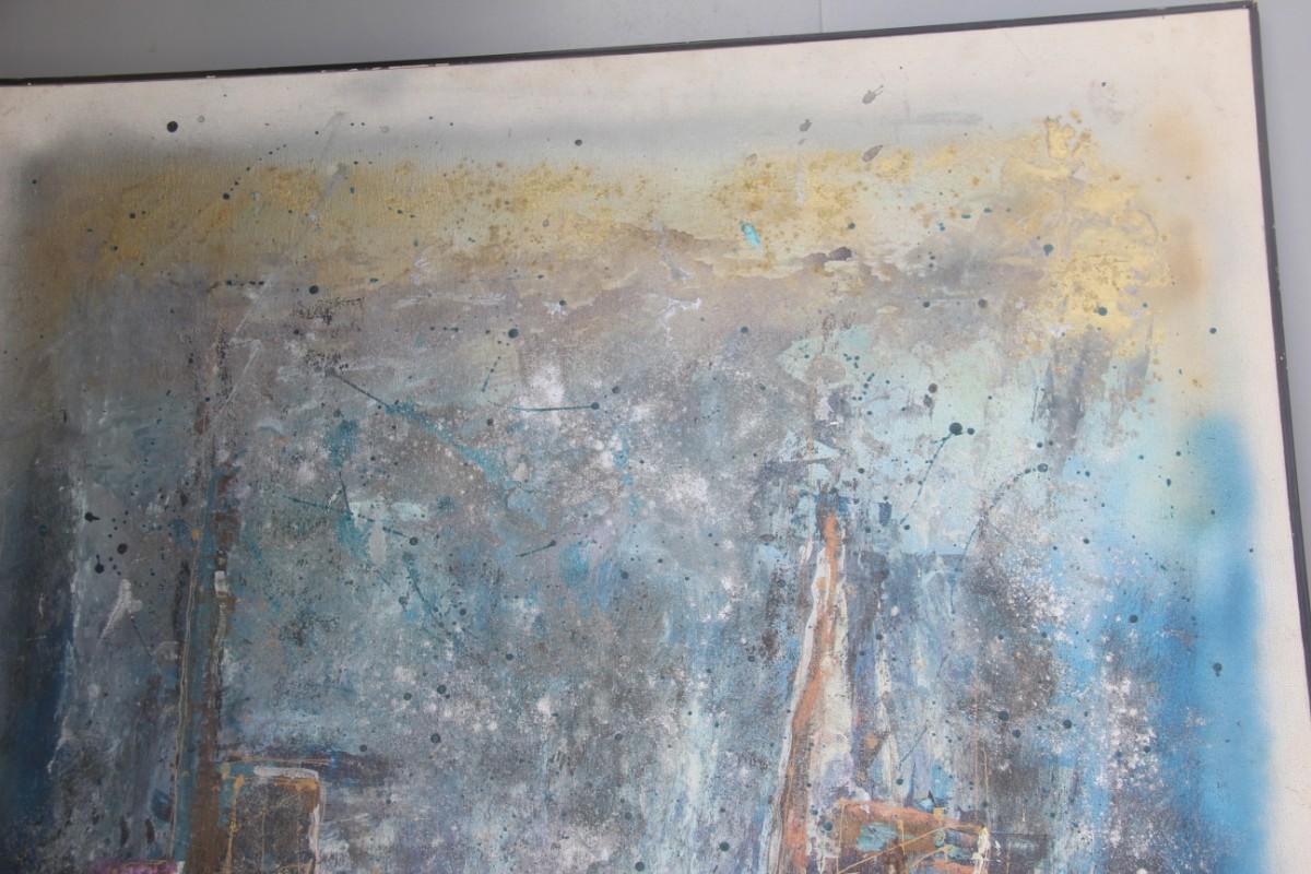 Grande olio su tela degli anni '60, firmato v, Busa Disegno astratto colorato italiano in vendita 6