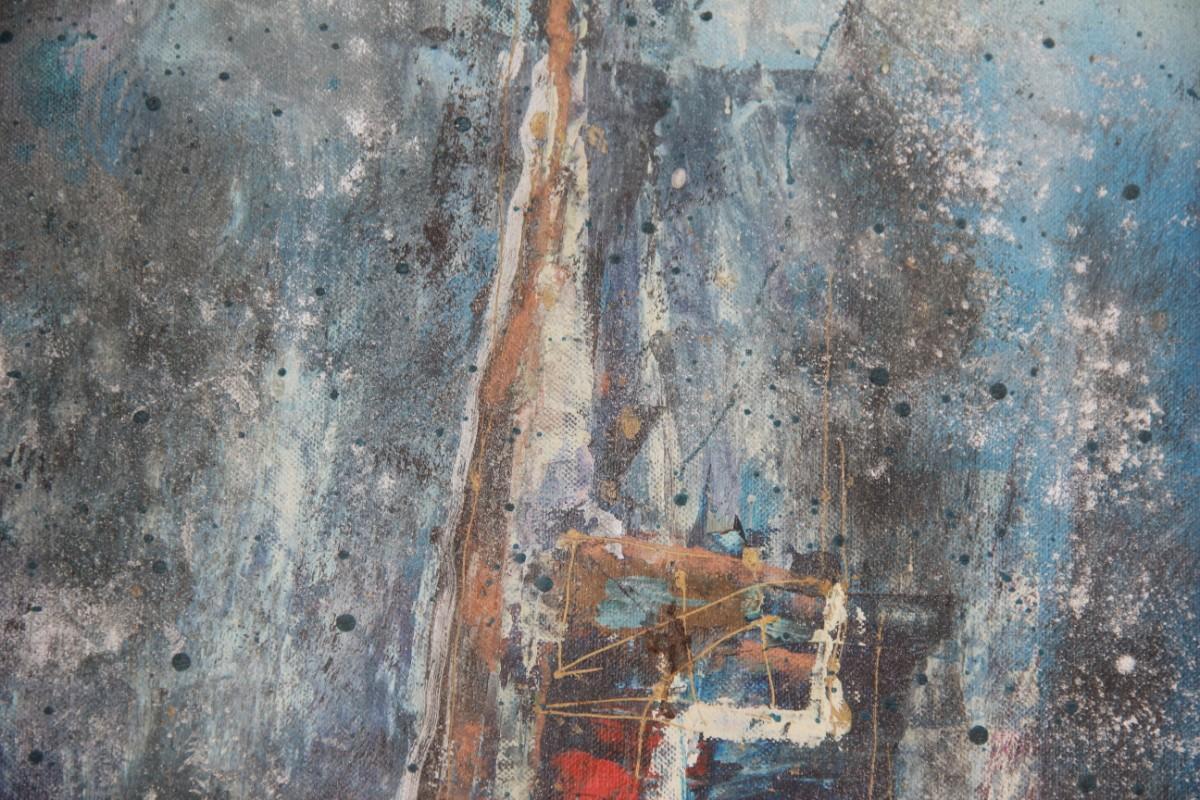Grande olio su tela degli anni '60, firmato v, Busa Disegno astratto colorato italiano in vendita 7