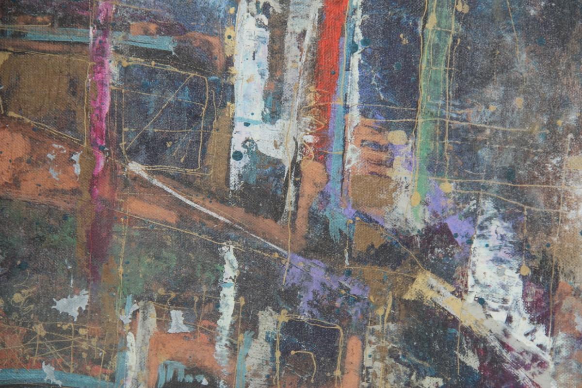 Grande olio su tela degli anni '60, firmato v, Busa Disegno astratto colorato italiano in vendita 9
