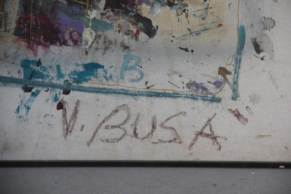 Italiano Grande olio su tela degli anni '60, firmato v, Busa Disegno astratto colorato italiano in vendita