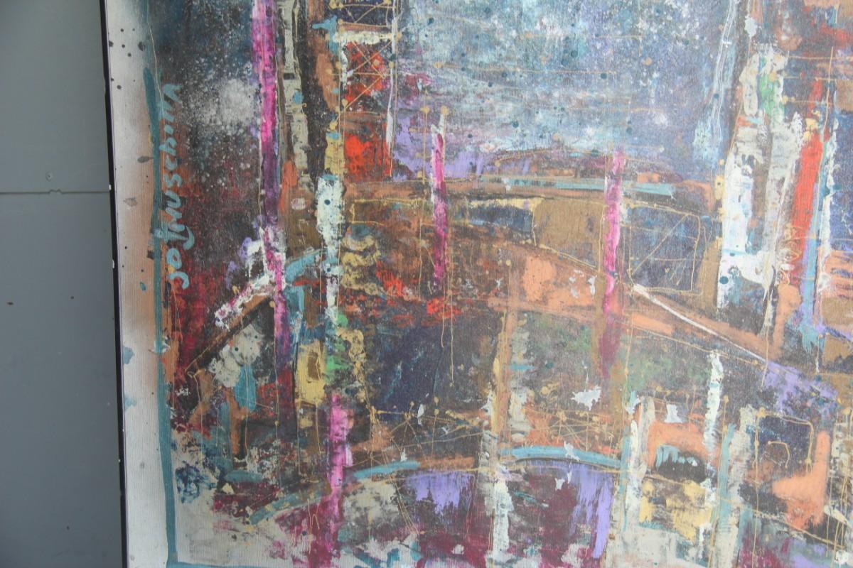 Grande olio su tela degli anni '60, firmato v, Busa Disegno astratto colorato italiano in vendita 2