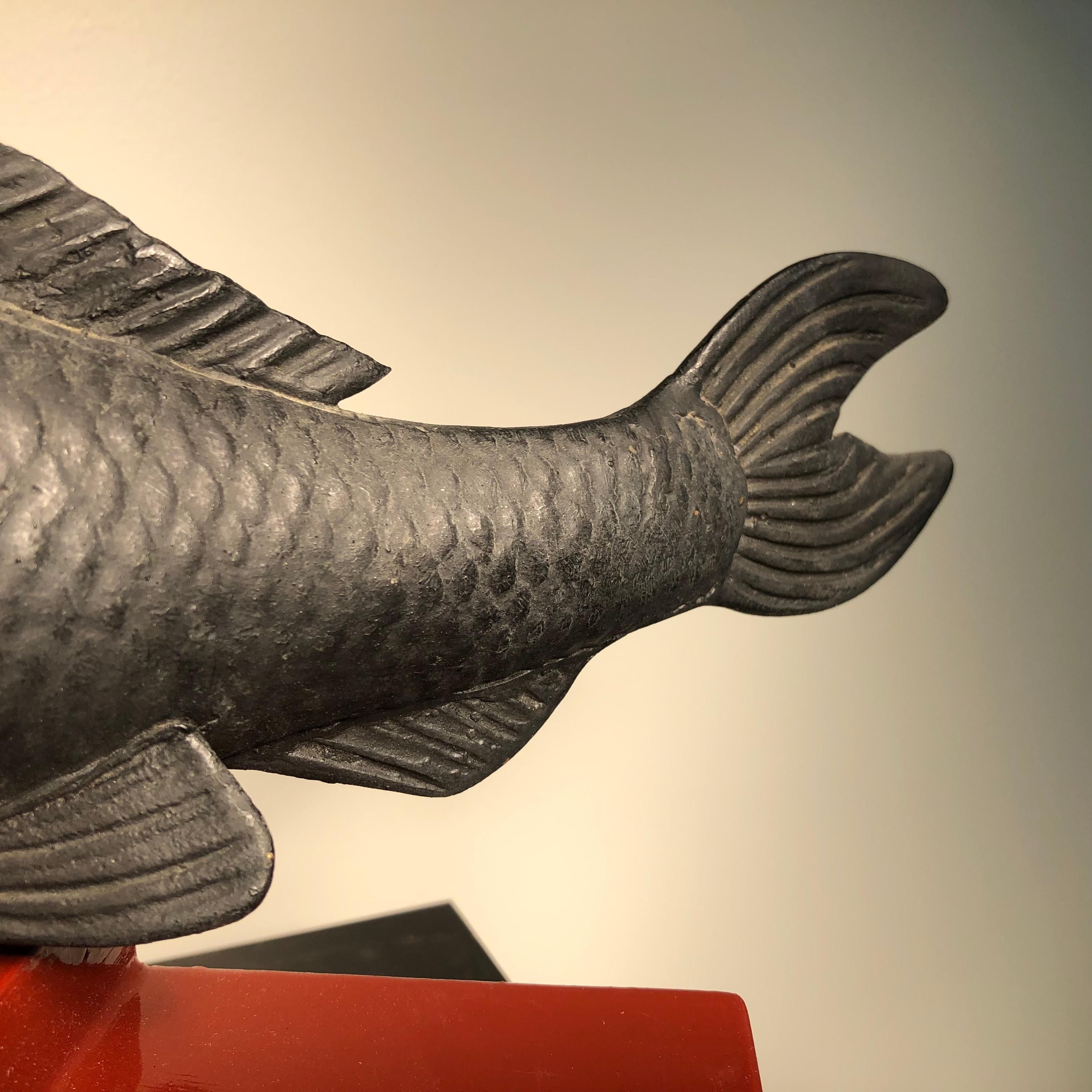 20th Century Big Old Bronze Japan Koi Fish Fountain Sculpture Hand Cast Fortune & Prosperity