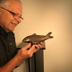 Big Old Japan Large Hand Cast Bronze Koi Fish Fortune & Fine Details Warm Patina