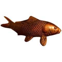 Big Old Japan Large Hand Cast Bronze Koi Fish Fortune & Fine Details Warm Patina