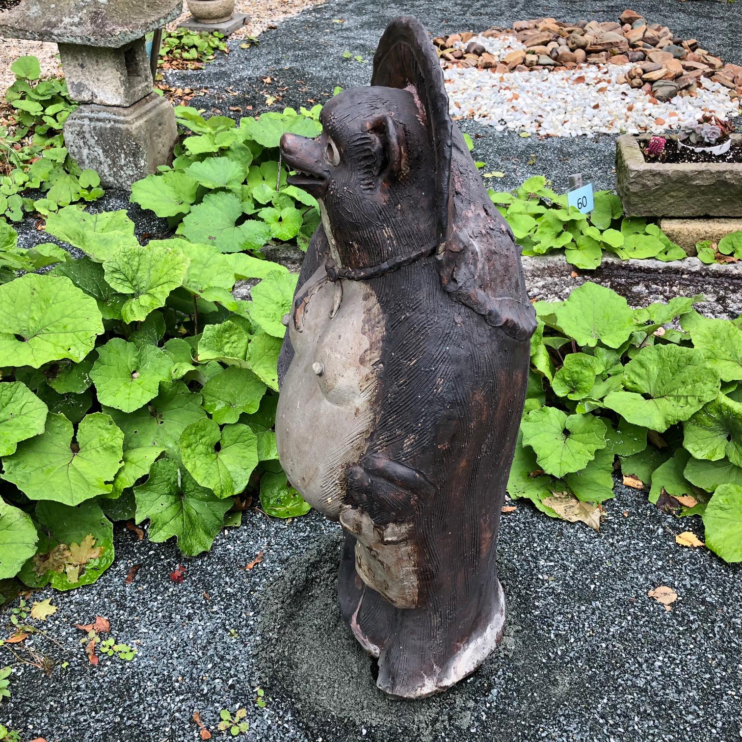 Hand-Crafted Huge Old Japanese Garden Folk Hero Tanuki Handmade Hand Glazed Big Belly Fella