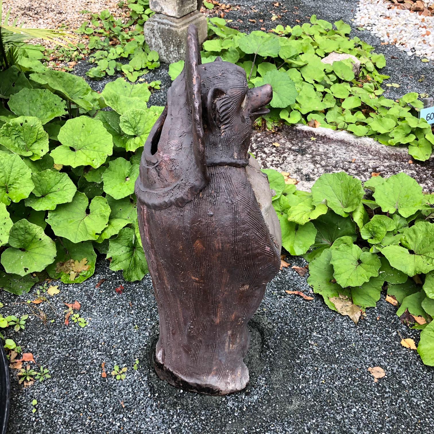 Huge Old Japanese Garden Folk Hero Tanuki Handmade Hand Glazed Big Belly Fella In Good Condition In South Burlington, VT