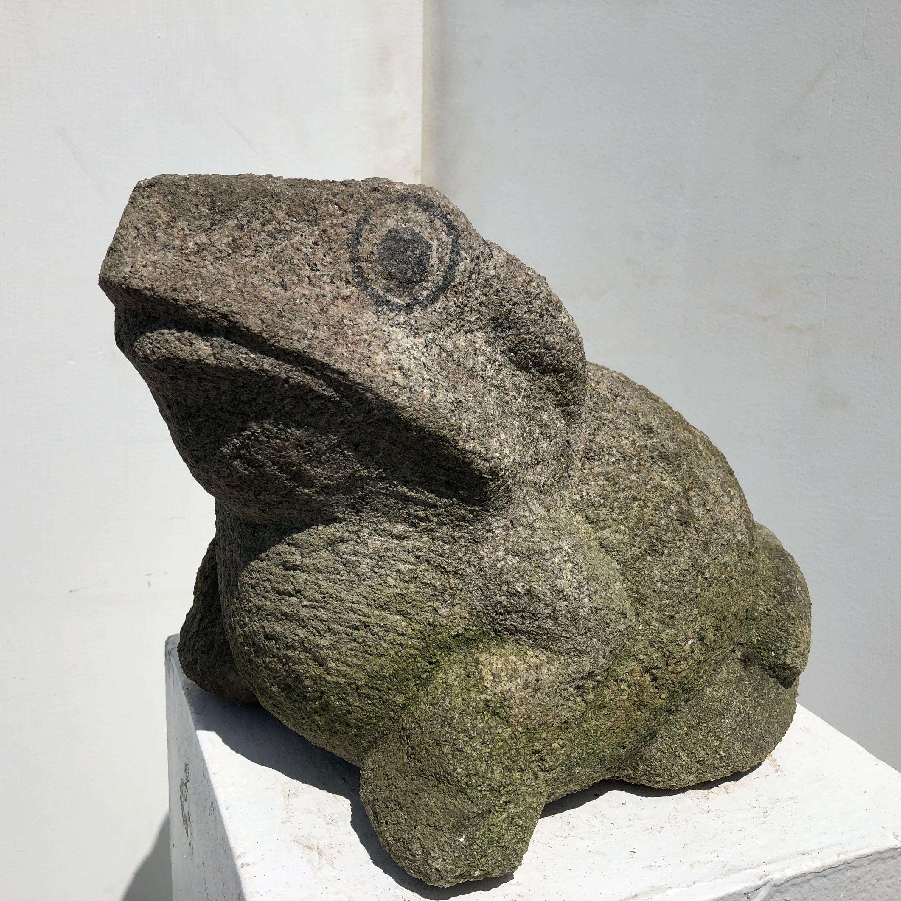 Taisho Big Old Japanese Stone Garden Frog Brings Joy and Soul to Your Sacred Space