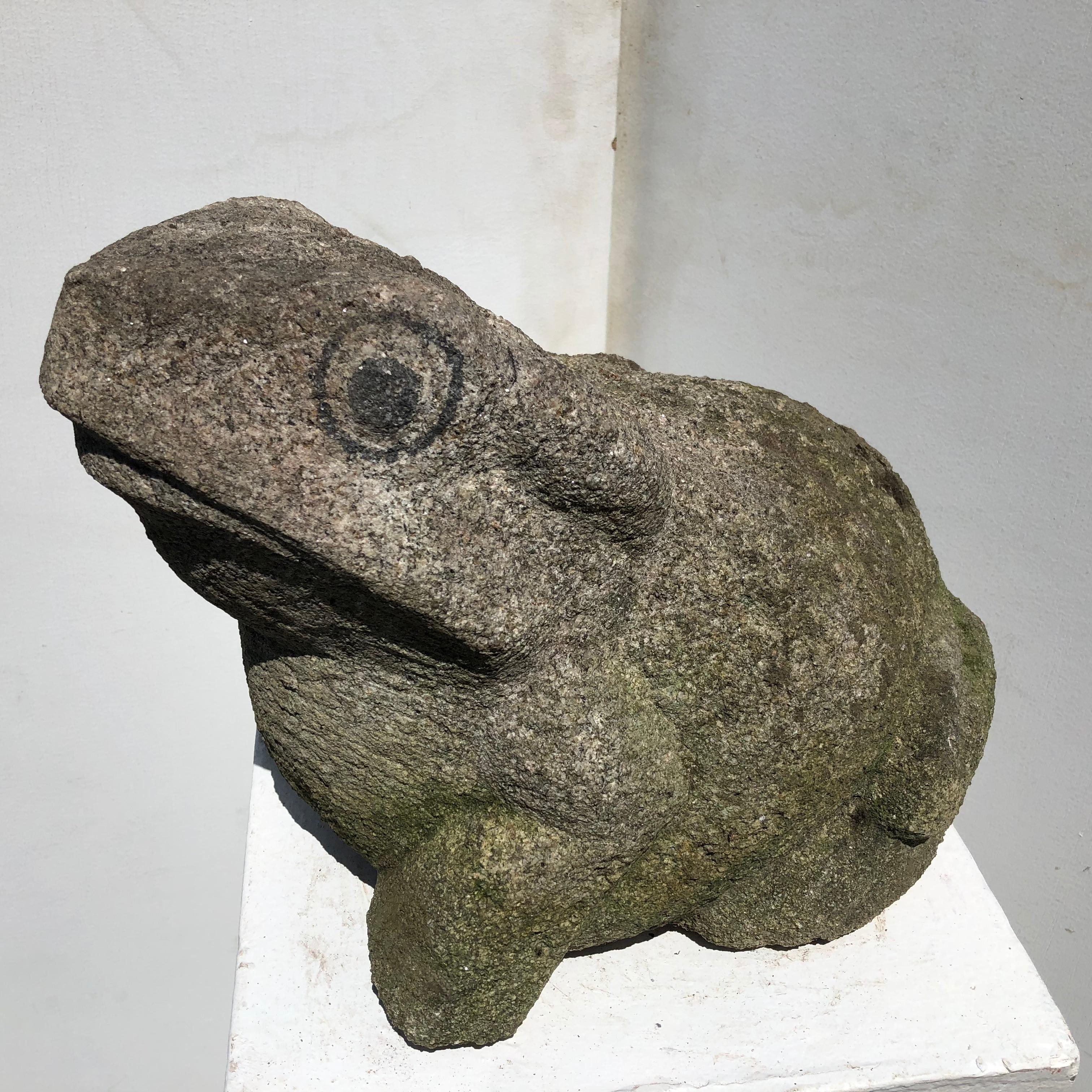 Hand-Carved Big Old Japanese Stone Garden Frog Brings Joy and Soul to Your Sacred Space