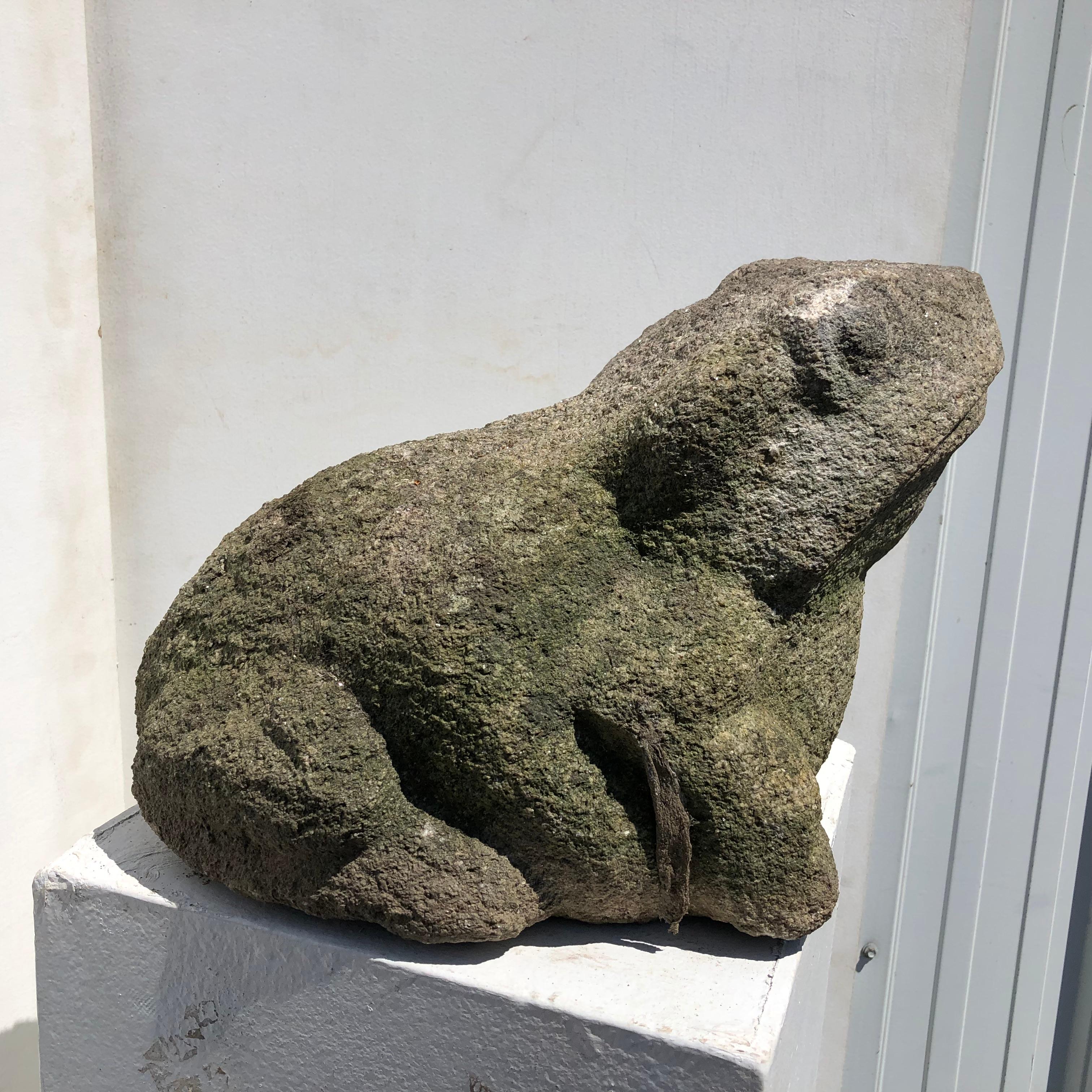 20th Century Big Old Japanese Stone Garden Frog Brings Joy and Soul to Your Sacred Space