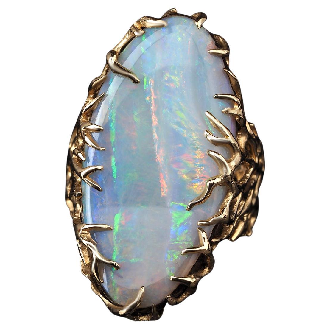 Big Opal Ring Gold Engagement Ring Large Wedding Band