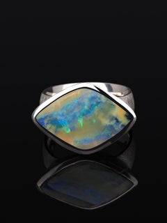 Big Opal Silver Ring Bicolor Blue Yellow Australian Unisex Jewelry