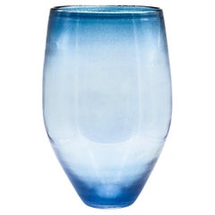 Retro Big Opalescent Vase in Hand Blown Murano Glass, Blue Purple Gold Iridescent