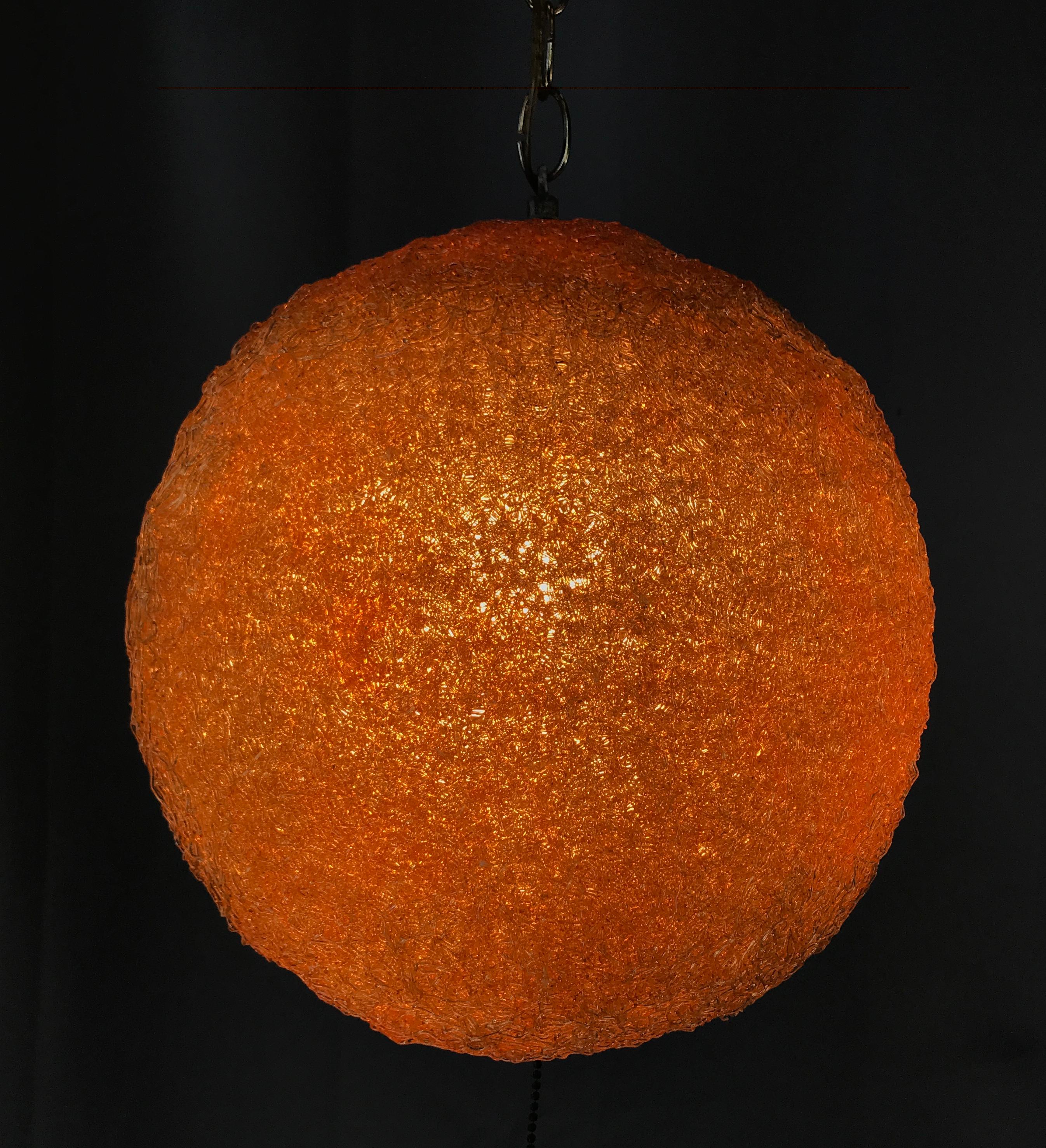Mid-20th Century Big Orange Spun Fiberglass Swag Lamp