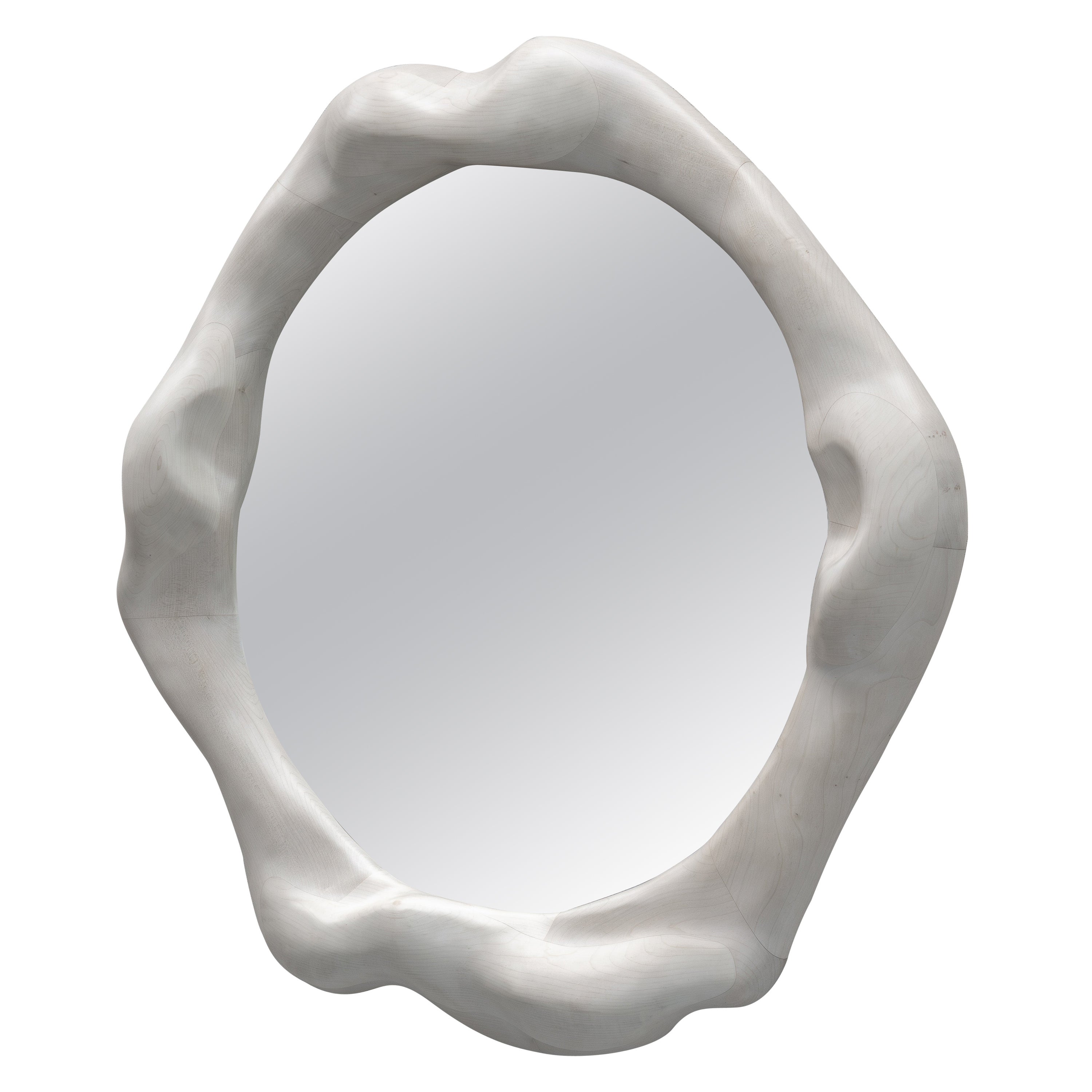 Grand miroir de forme organique en érable blanchi - Miroir sculptural ondulé en vente