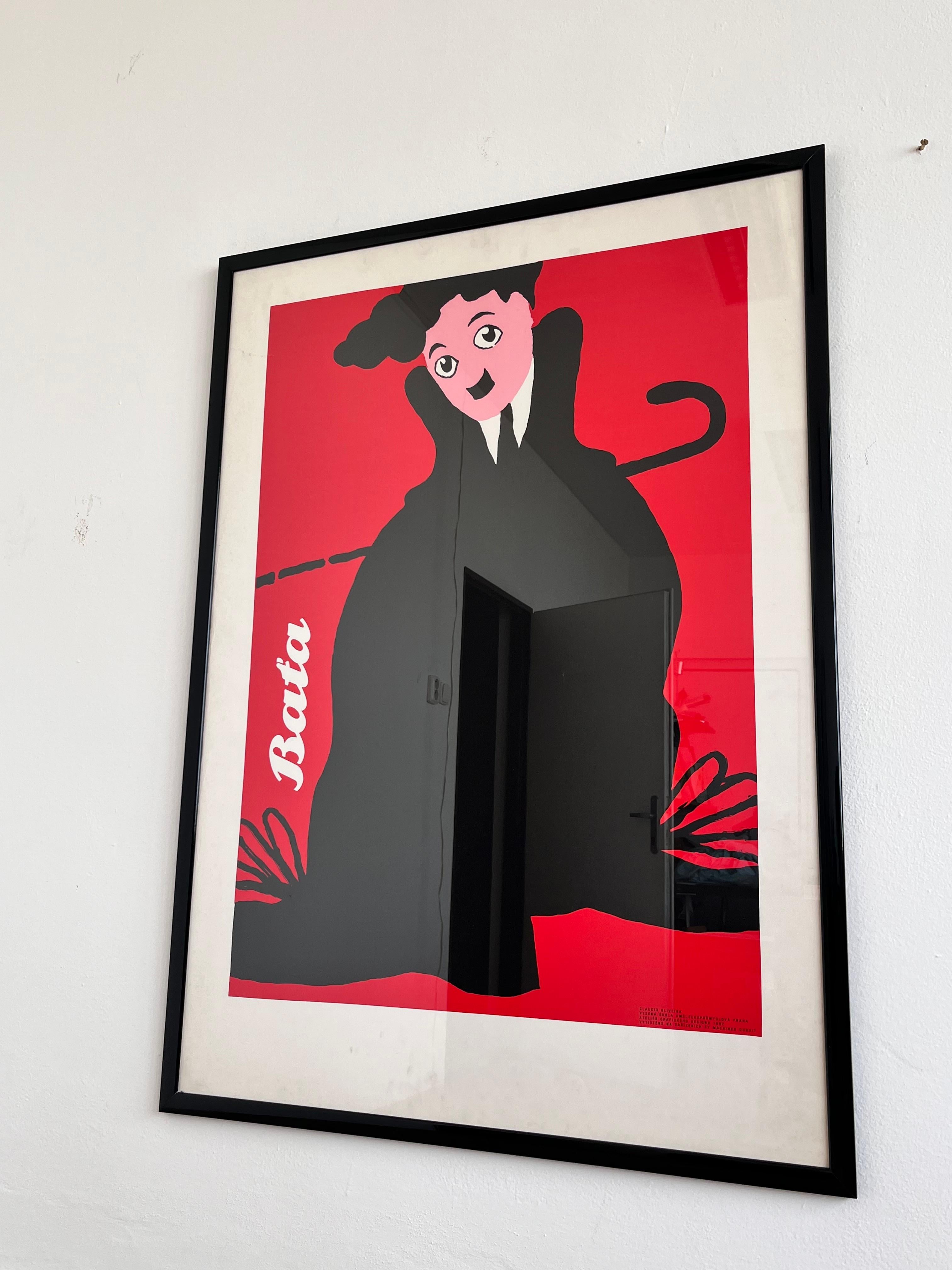 Glass BIG Original Charlie chaplin poster by Claudio Oliveira - Baťa , 1992 For Sale