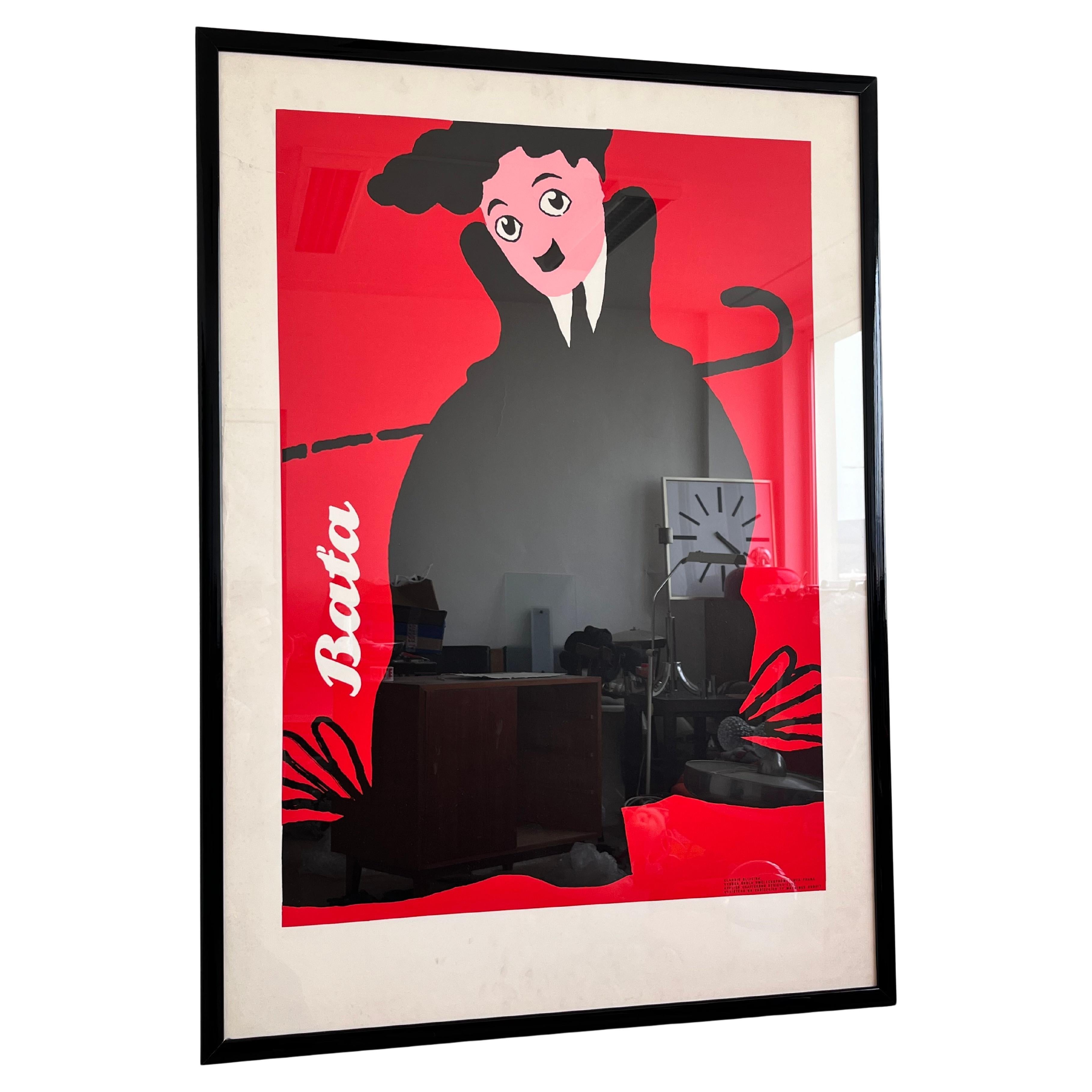 BIG Original Charlie chaplin poster by Claudio Oliveira - Baťa , 1992 For Sale