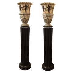 Used Big Pair of Art Deco Floor Lamps, France, Materials: Wood and Alabaster, 1930