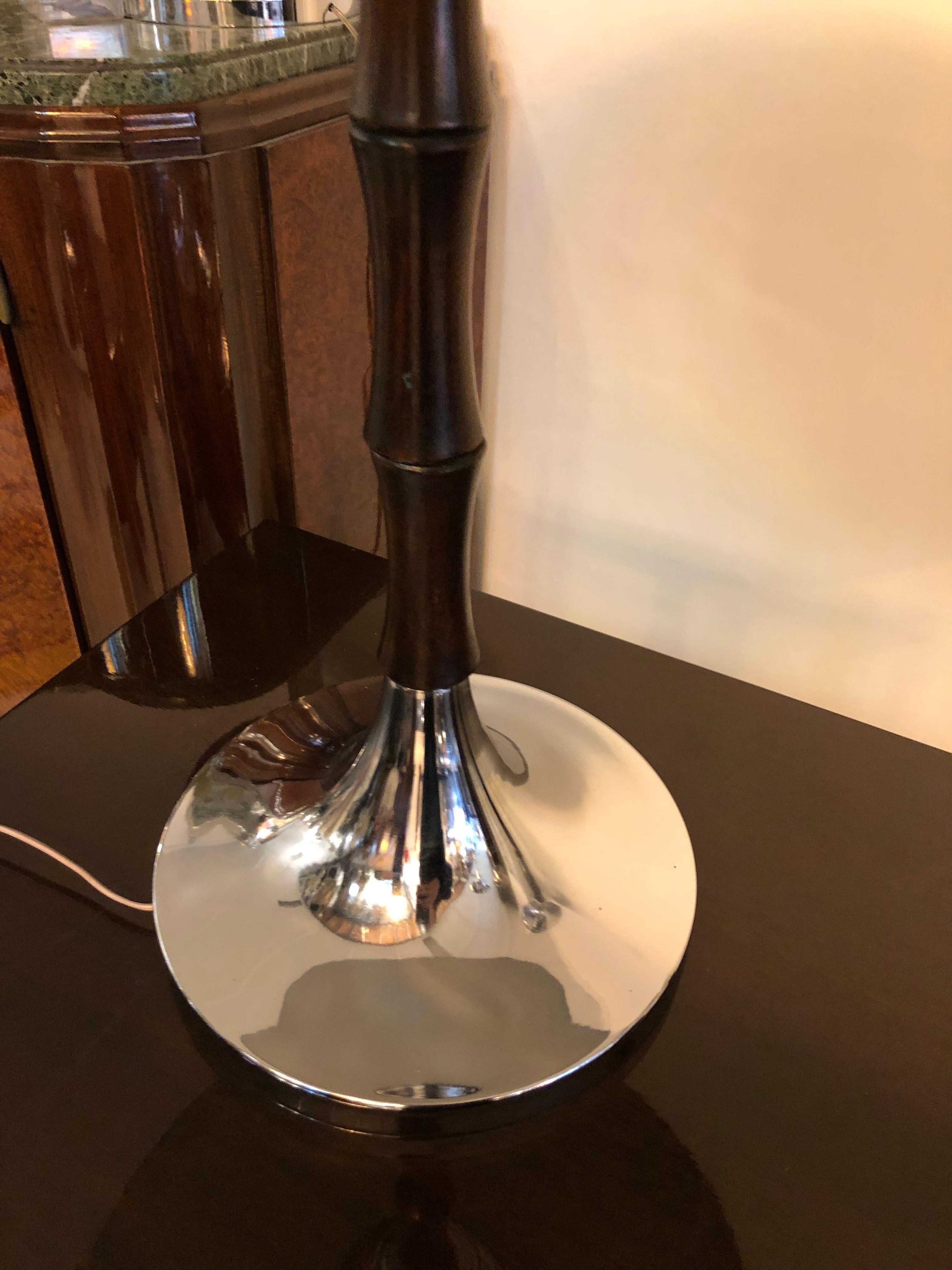 Big Pair of Art Deco Lamp in Chrome and Wood, France, 1930 For Sale 3