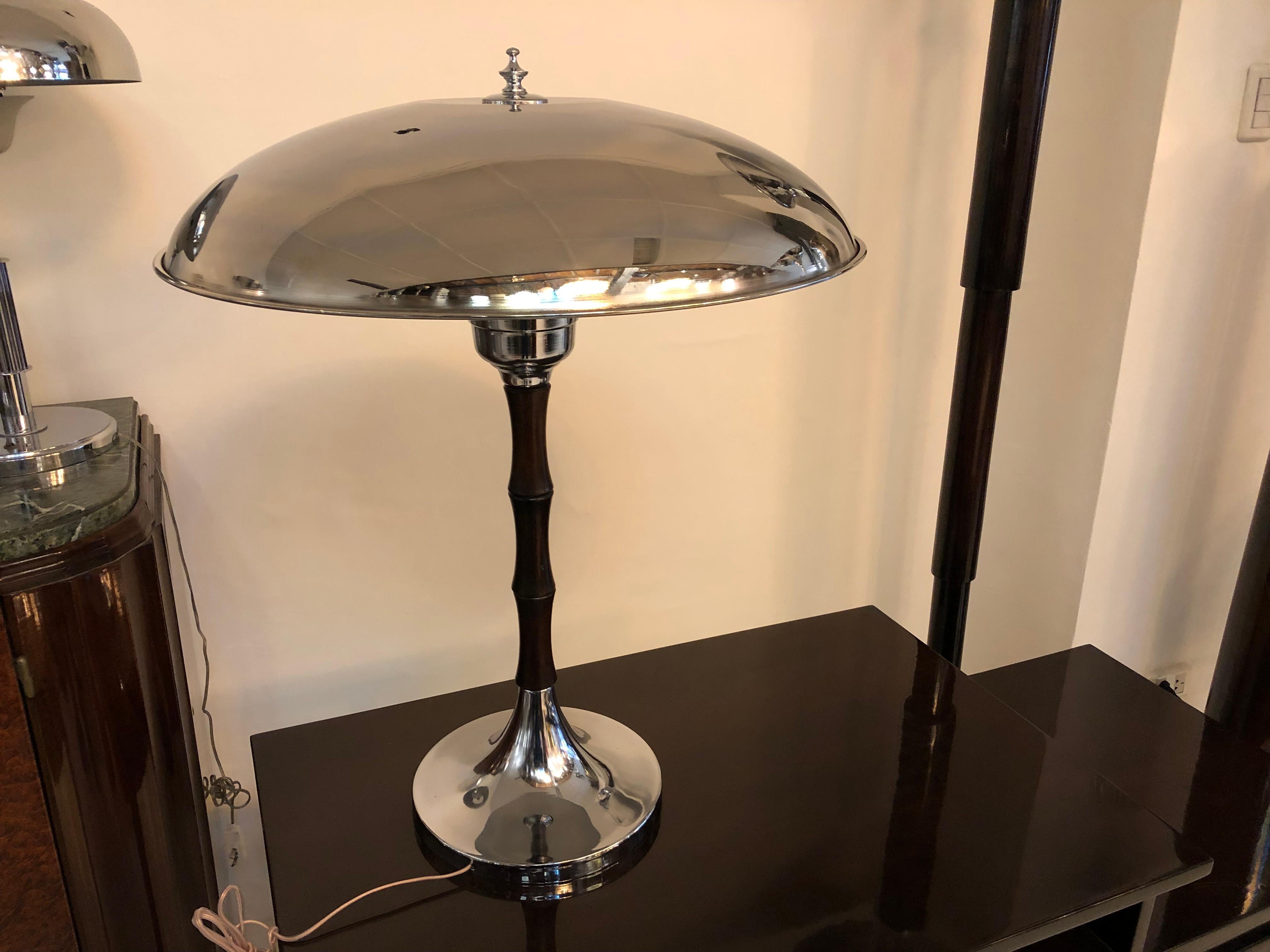 Big Pair of Art Deco Lamp in Chrome and Wood, France, 1930 For Sale 4