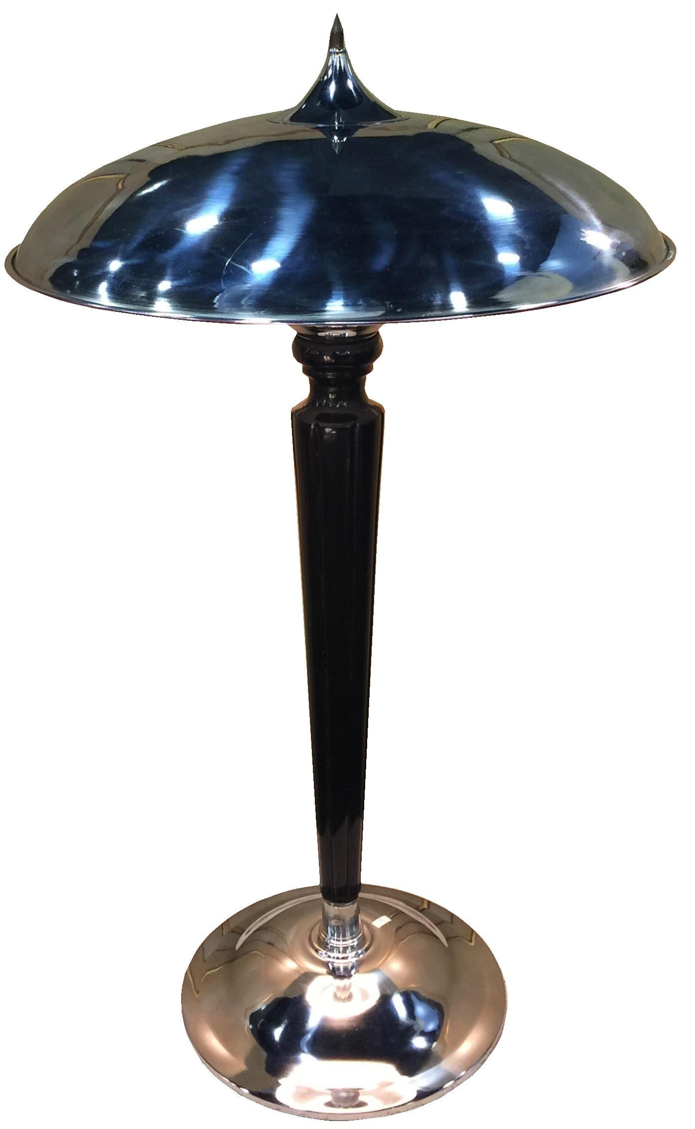 Big Pair of Art Deco Lamps in wood and chrome, 1930, France For Sale 4