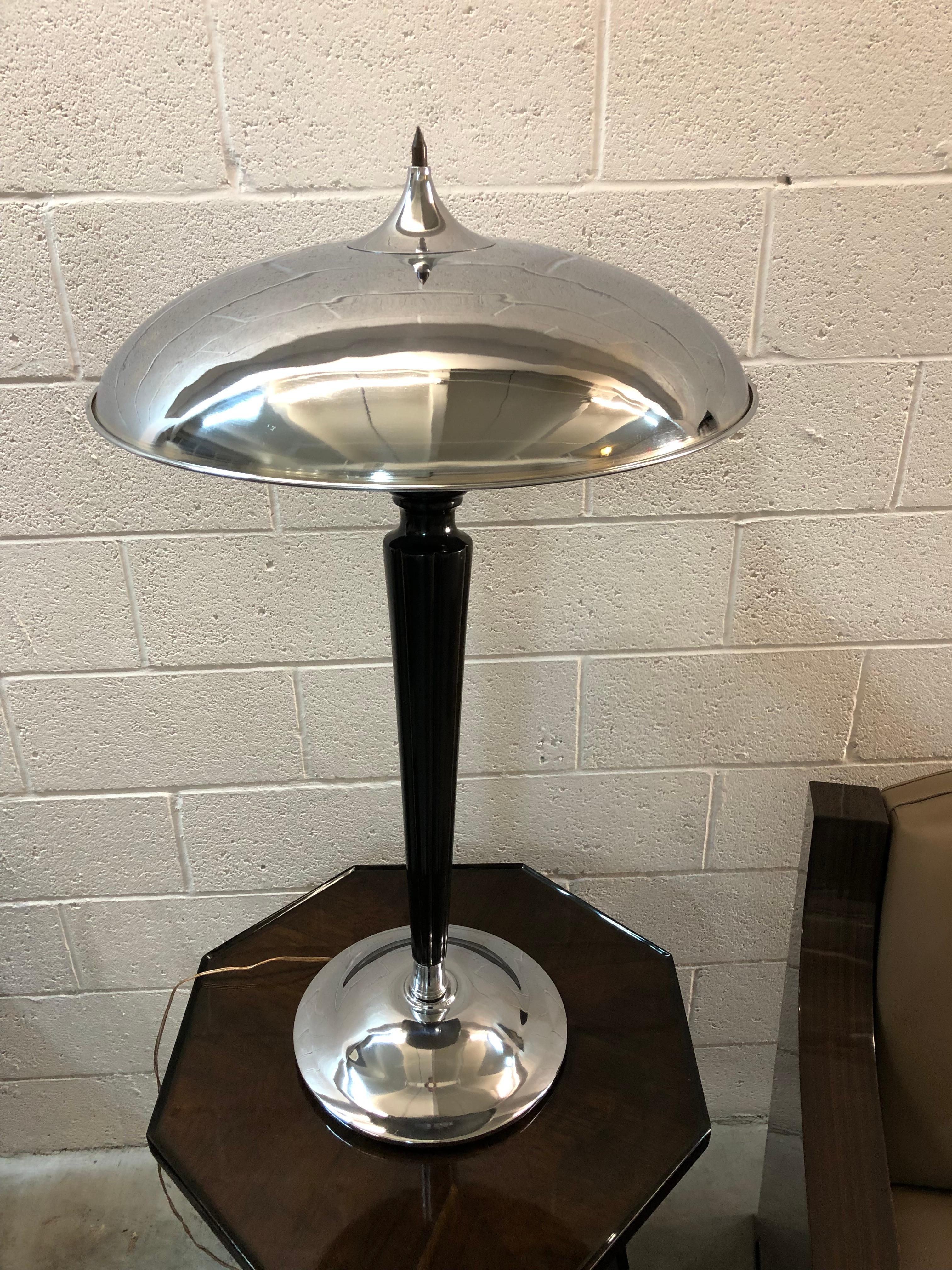 Big Pair of Art Deco Lamps in wood and chrome, 1930, France For Sale 6