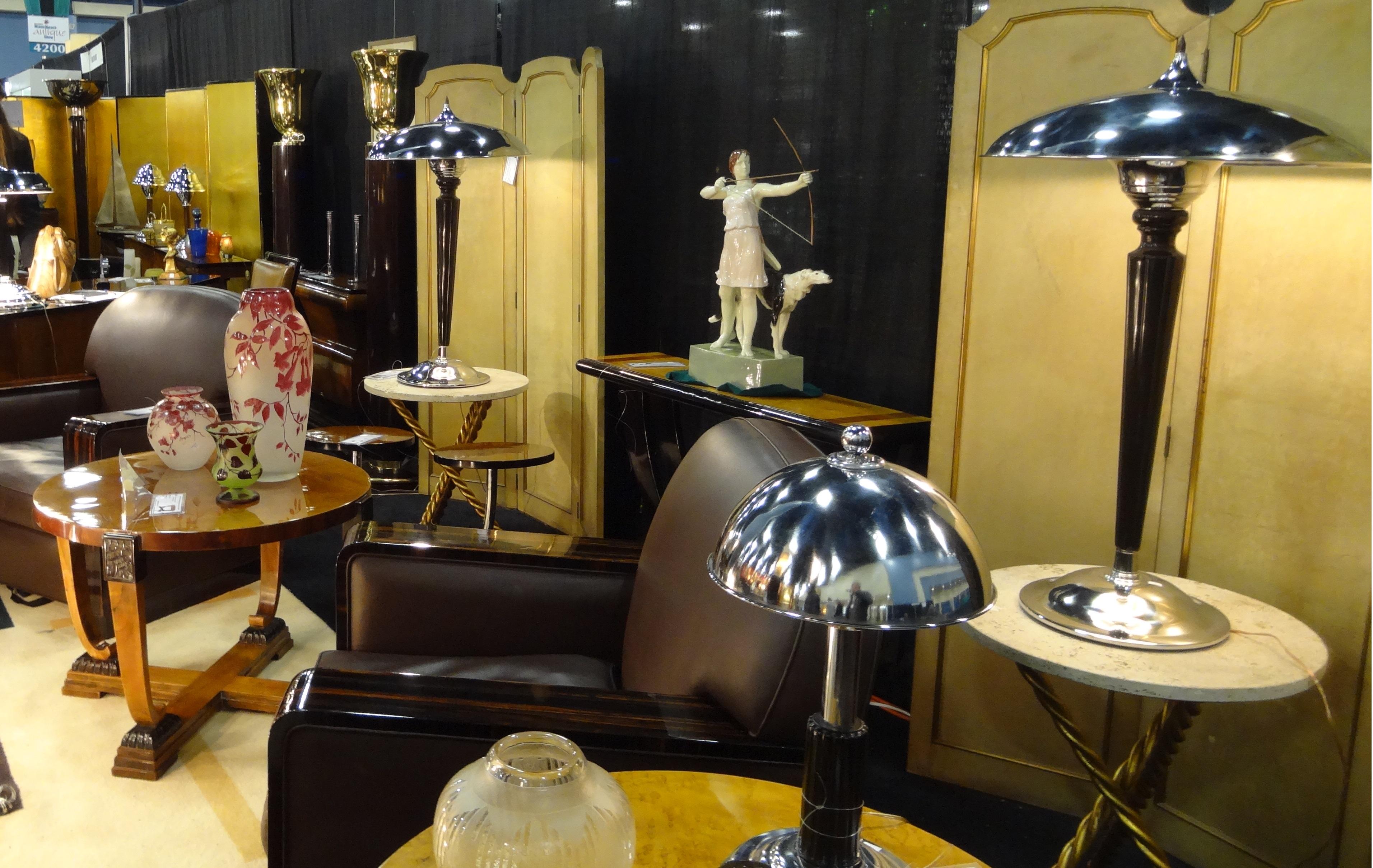 Big Pair of Art Deco Lamps in wood and chrome, 1930, France For Sale 7