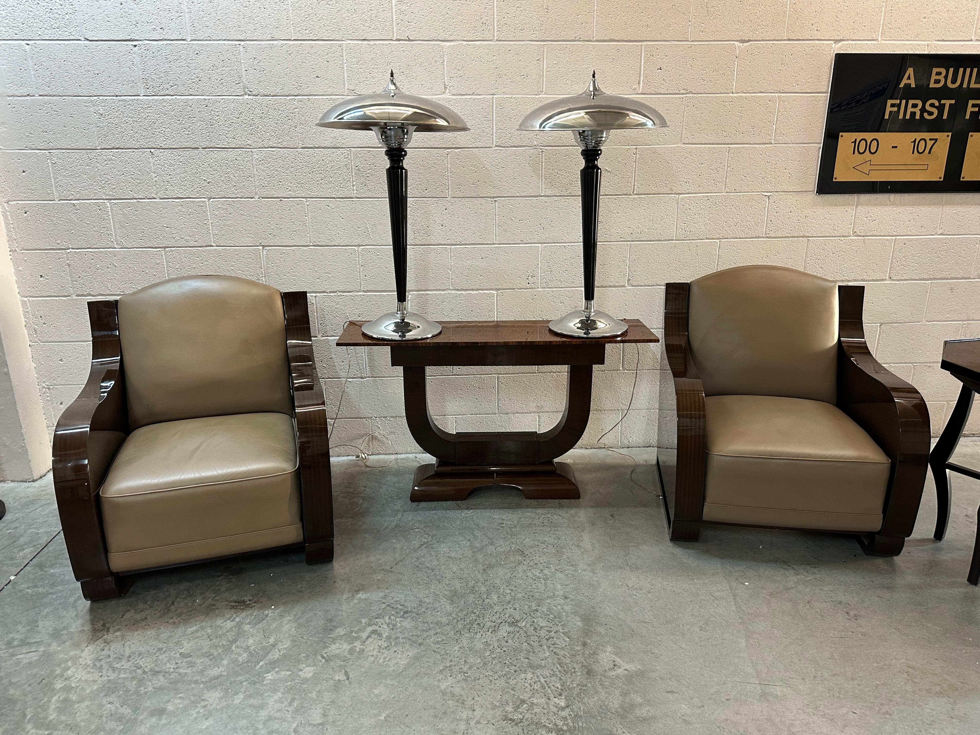 Big Pair of Art Deco Lamps in wood and chrome, 1930, France For Sale 8