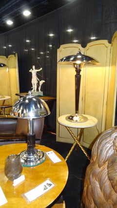 Big Pair of Art Deco Lamps in wood and chrome, 1930, France