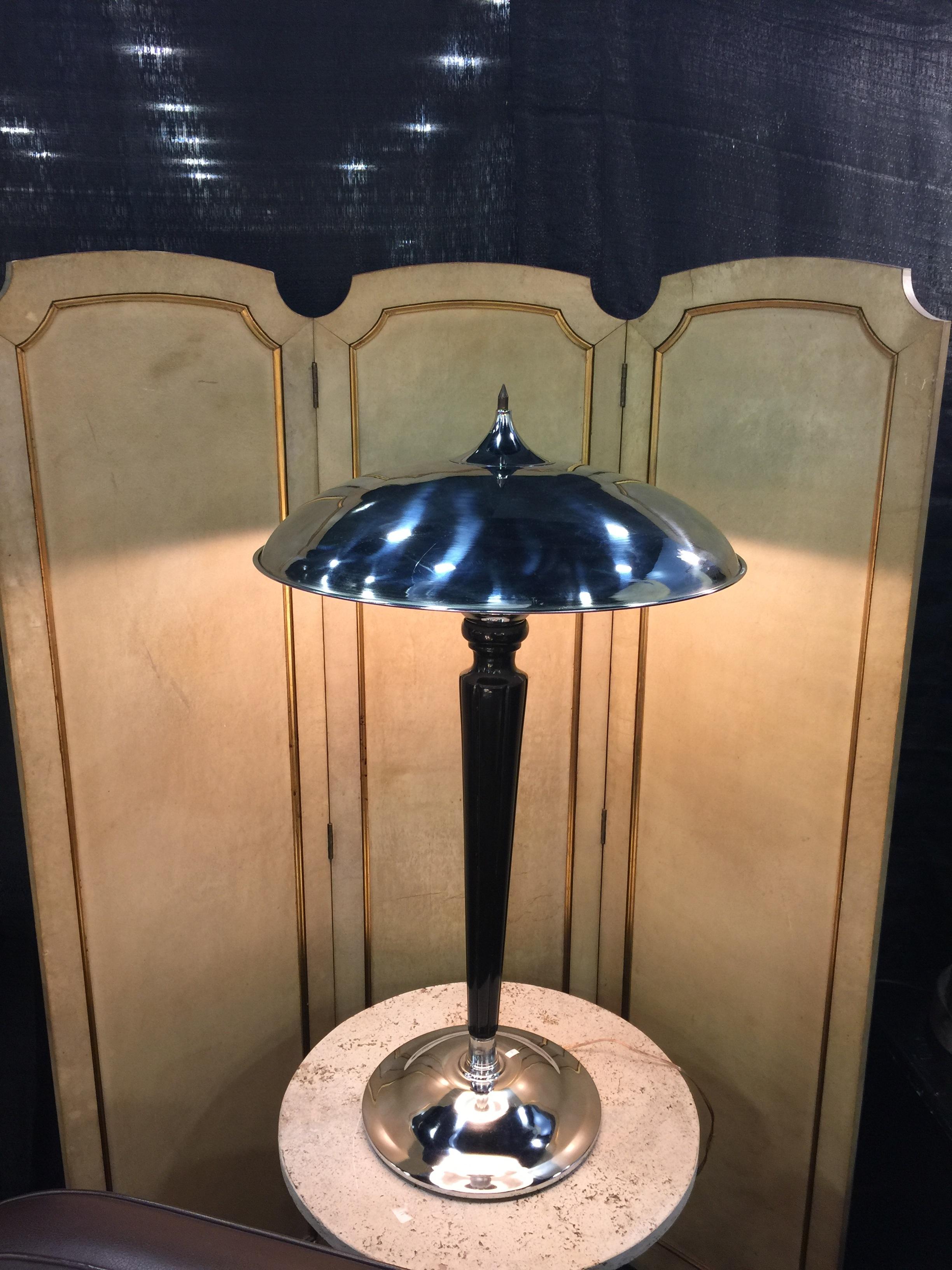 Big Pair of Art Deco Lamps in wood and chrome, 1930, France For Sale 3
