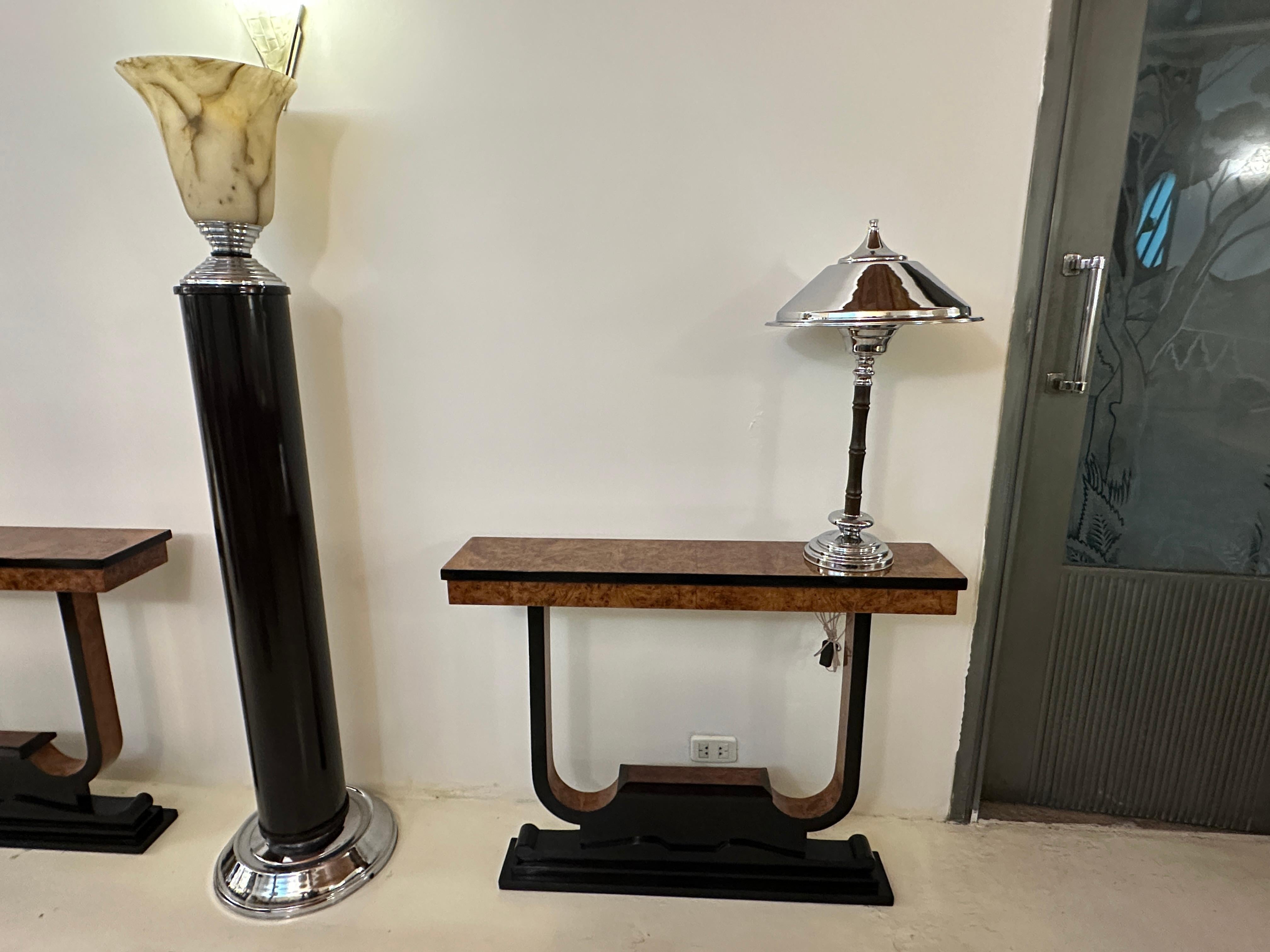 Grande coppia di lampade da tavolo Art Deco in legno e cromo, Francia in vendita 7