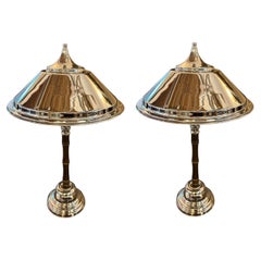 Grande paire de lampes de bureau Art déco en bois et chrome, France