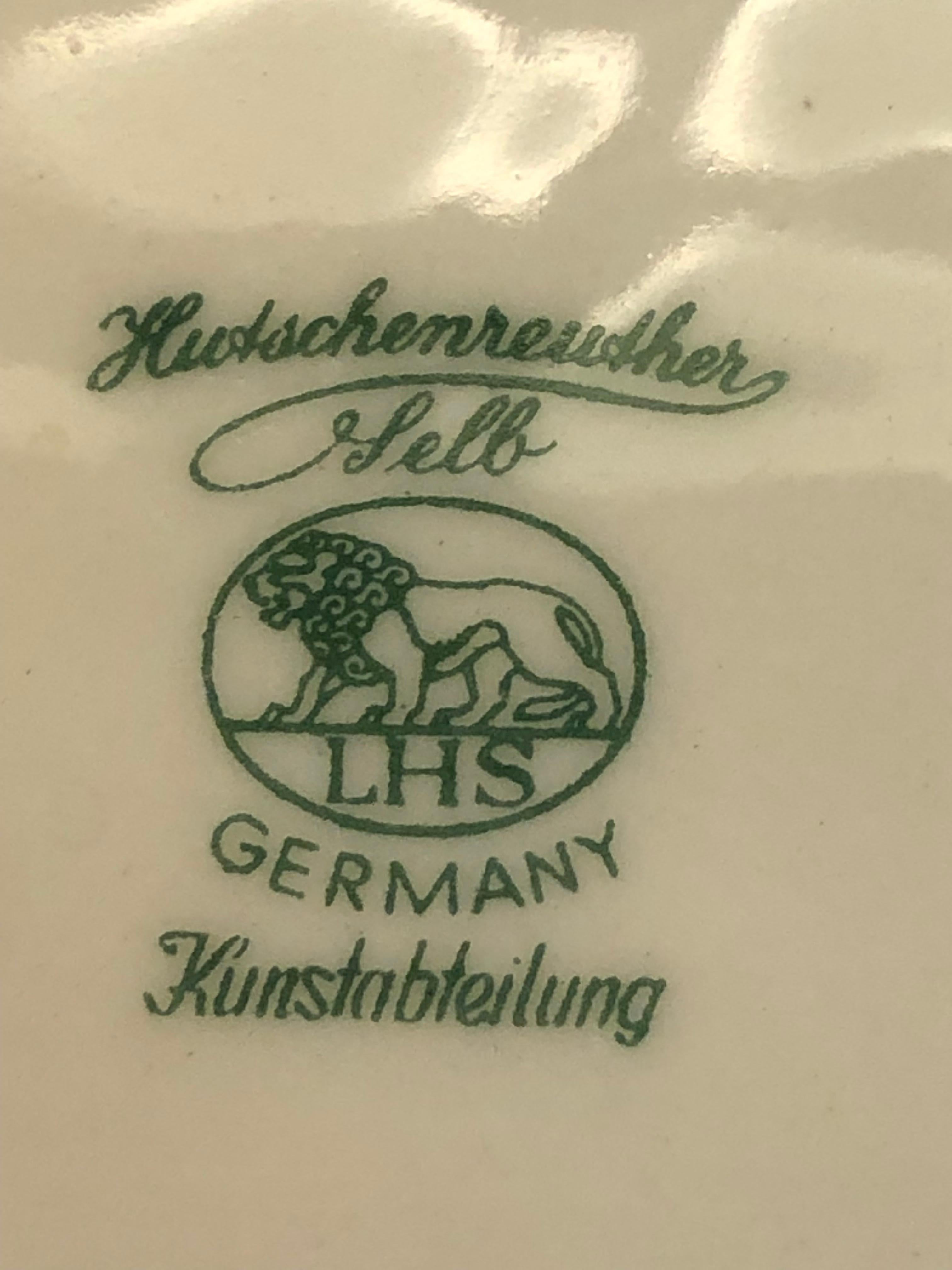 Sign:
Hutschenreuther
Selb
LHS
Kunstabteilung
-------------------
Hutschenreuther
Kunstabteilung
1722/1 Selb
--------------------------------------
The Hutschenreuther porcelain factory started production in 1814. It was established by Carolus
