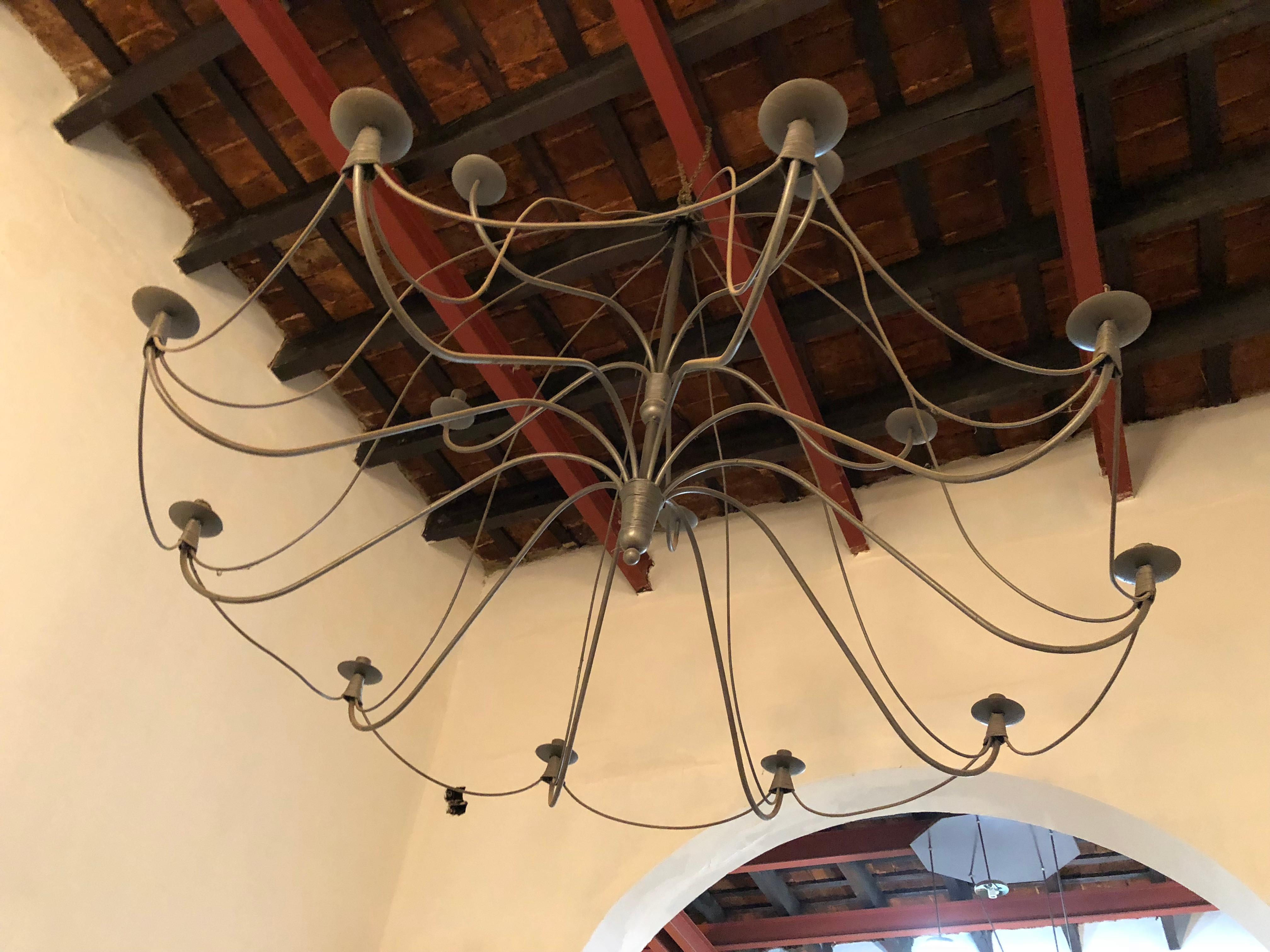 Space Age Big Pair of Chandelier in Iron, Style, 1970 For Sale