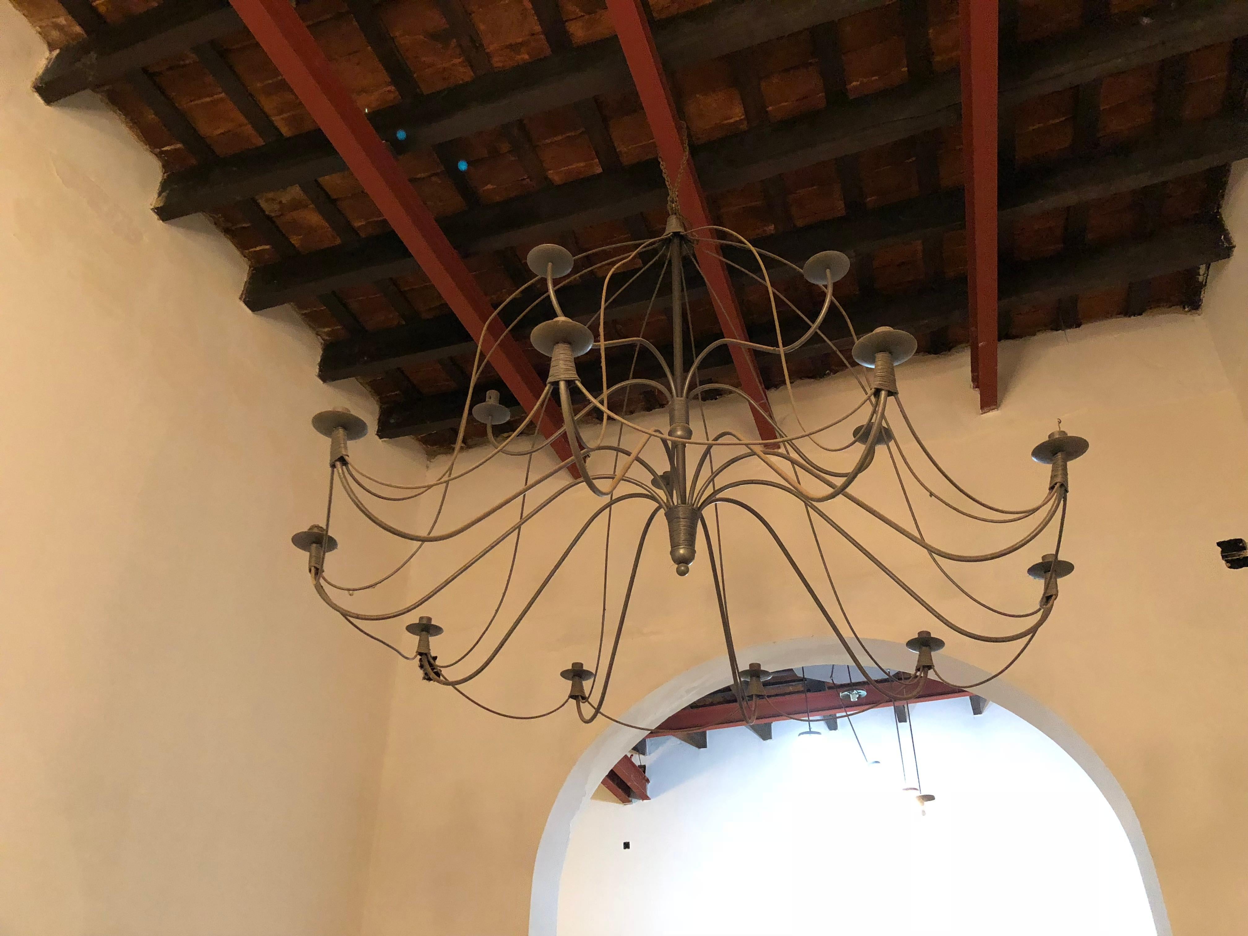 French Big Pair of Chandelier in Iron, Style, 1970 For Sale