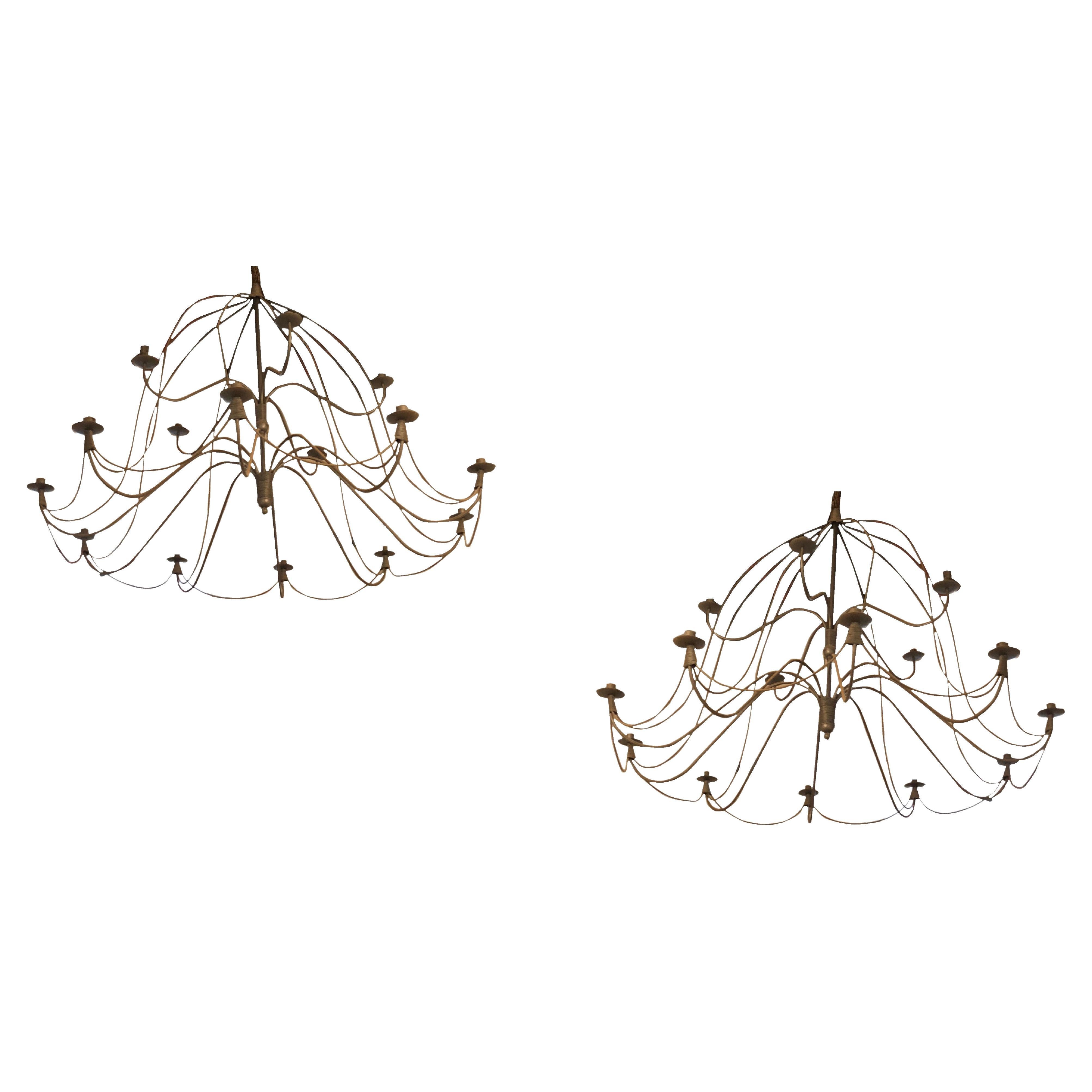 Big Pair of Chandelier in Iron, Style, 1970 For Sale