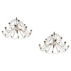 Vintage Big Pair of Chandelier in Iron, Style, 1970
