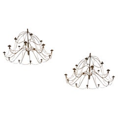 Retro Big Pair of Chandelier in Iron, Style, 1970