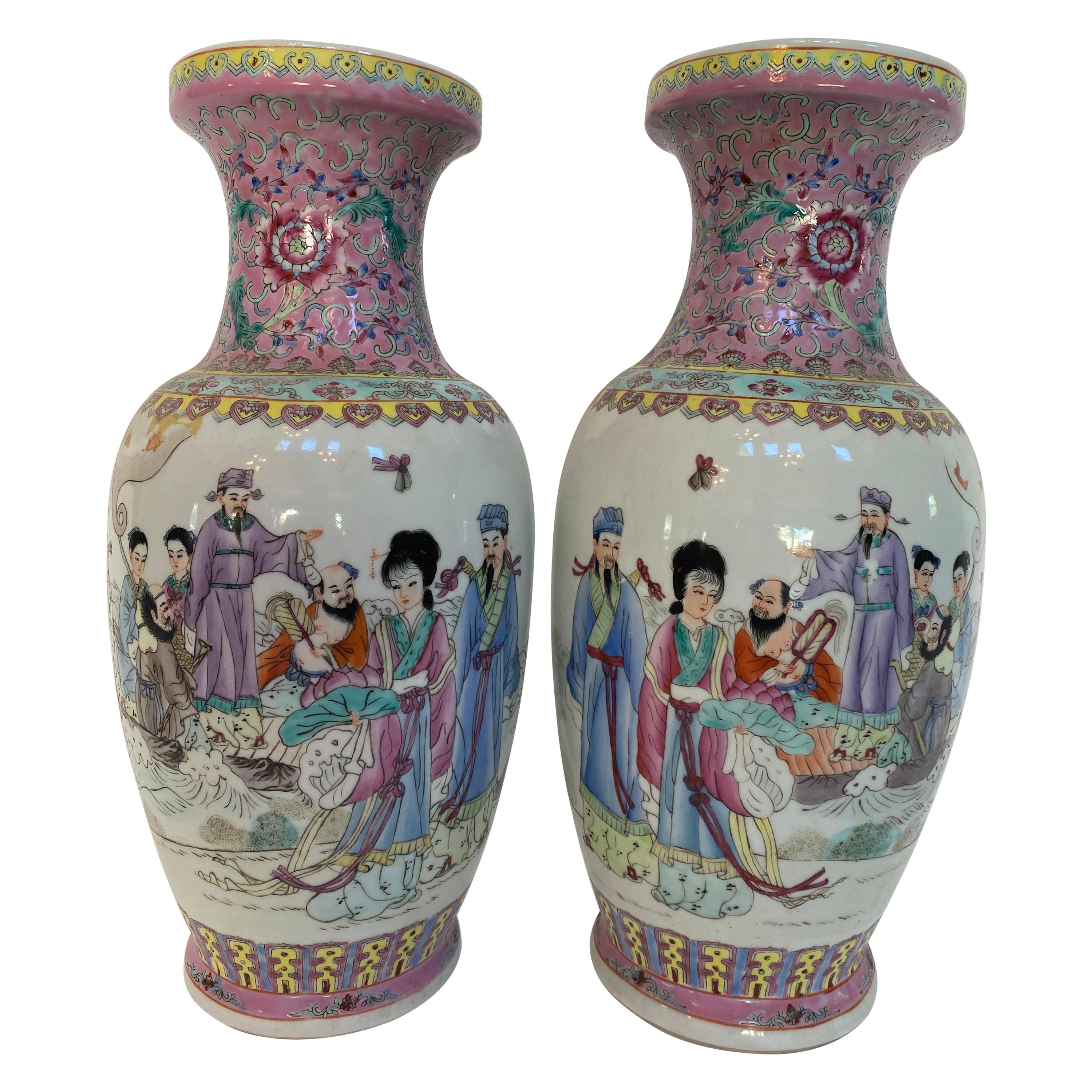 Big Pair of Chinese Hand Painted Porcelain Vase