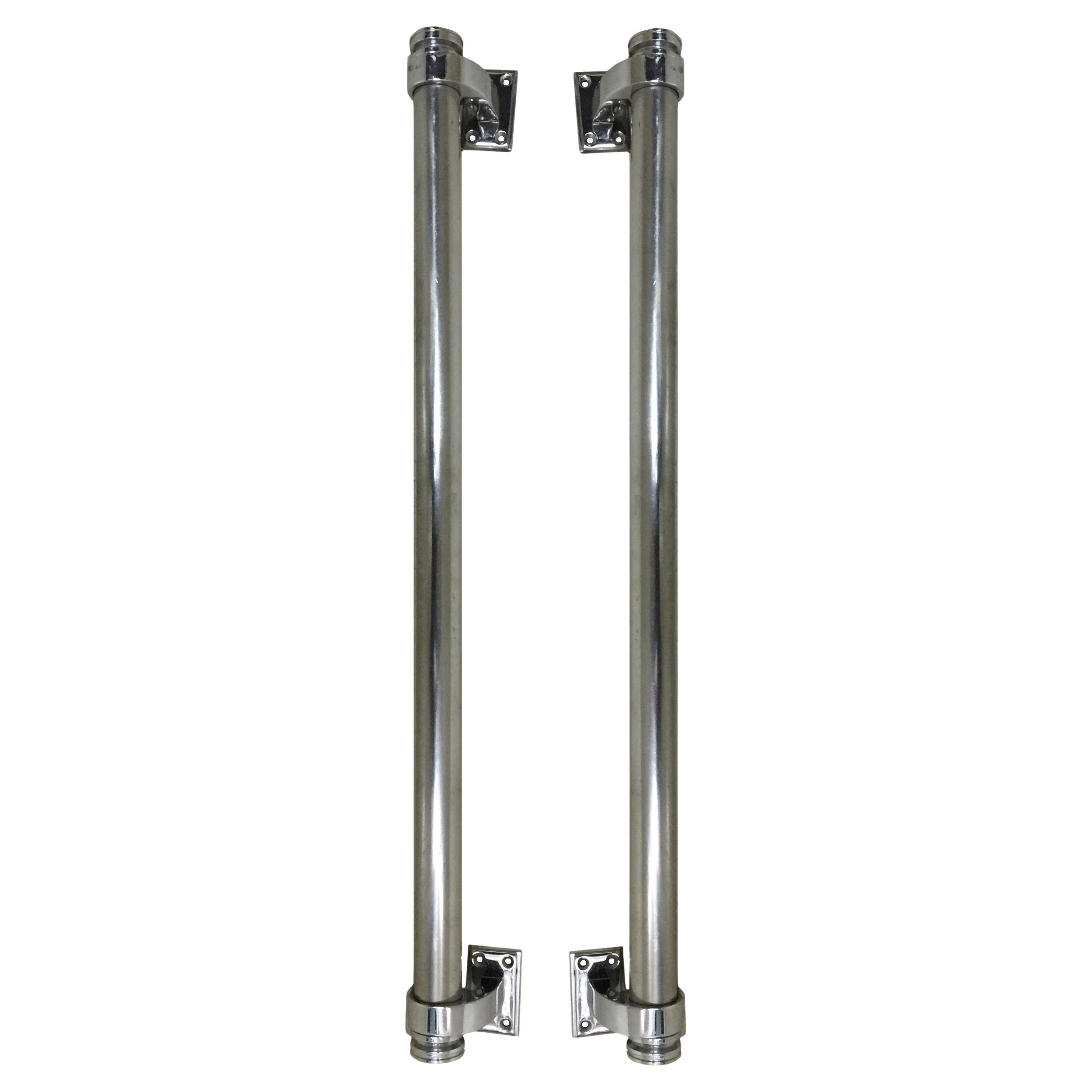 Big pair of door handles in chrome, 1925, France