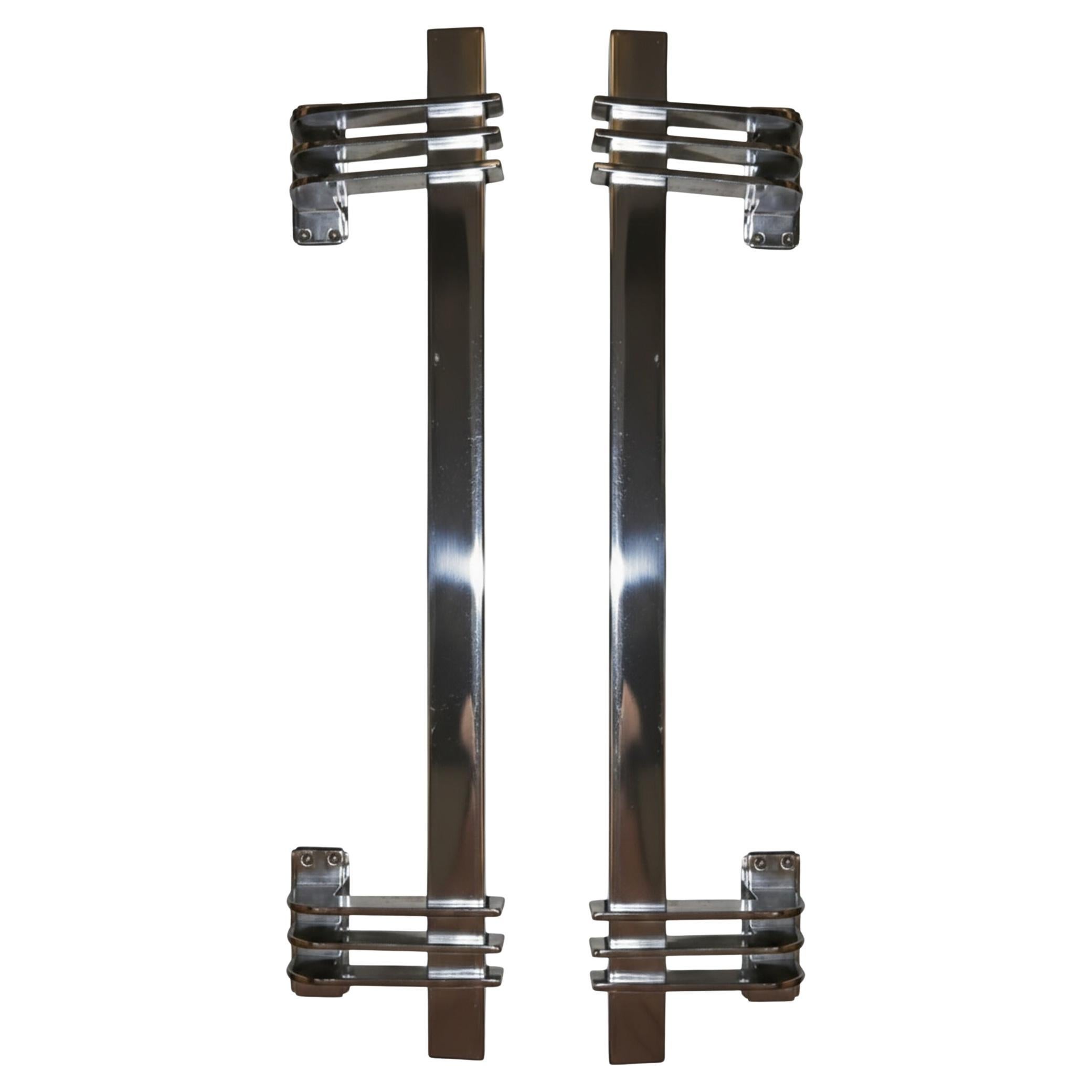 Big pair of door handles in chrome, 1930, France