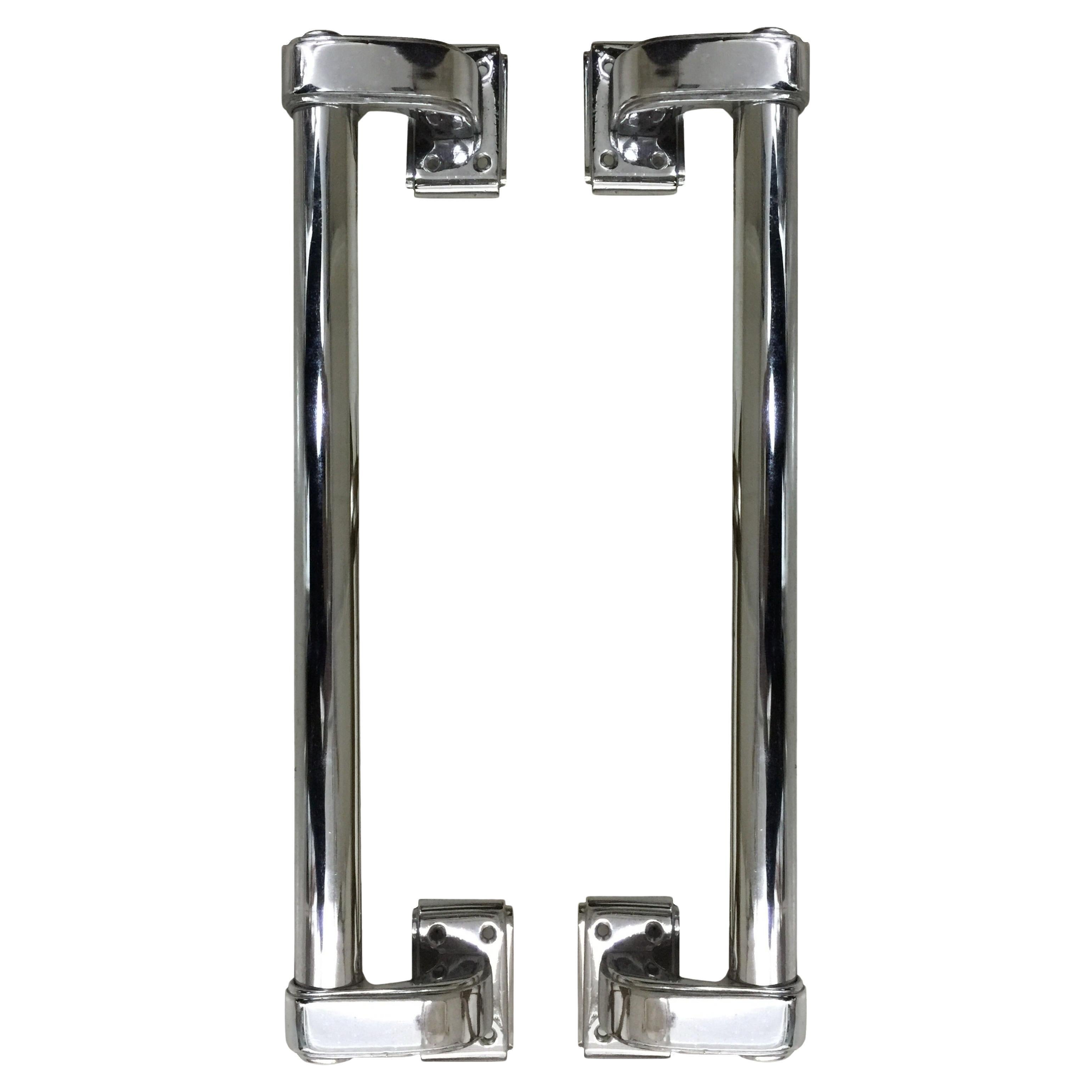Big pair of door handles in chrome, 1930, France For Sale