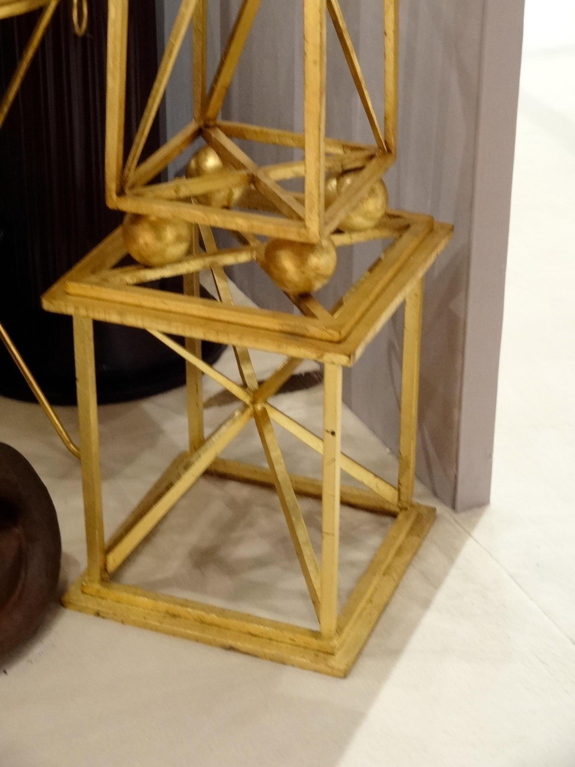 French Big Pair of Obelisks, 1930 in Golden Leaf Iron , Height: 86.62 cm For Sale