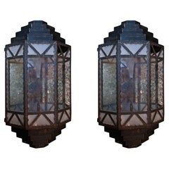 Big Pair of Sconces in Glass and Iron, French, Style: Art Deco