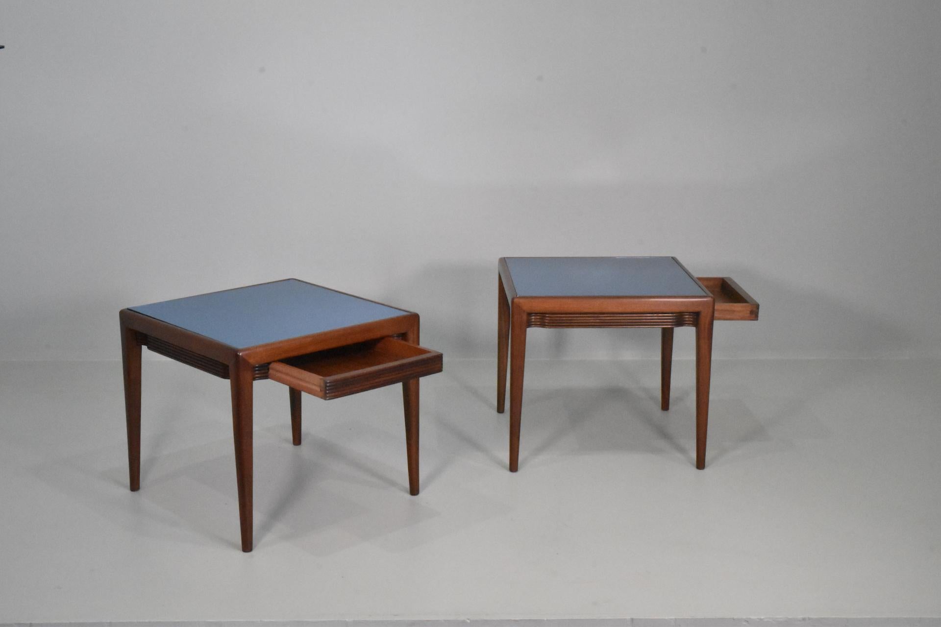 Wood Big Pair Osvaldo Borsani of Arredamenti Borsani Varedo Low Tables Original Label For Sale