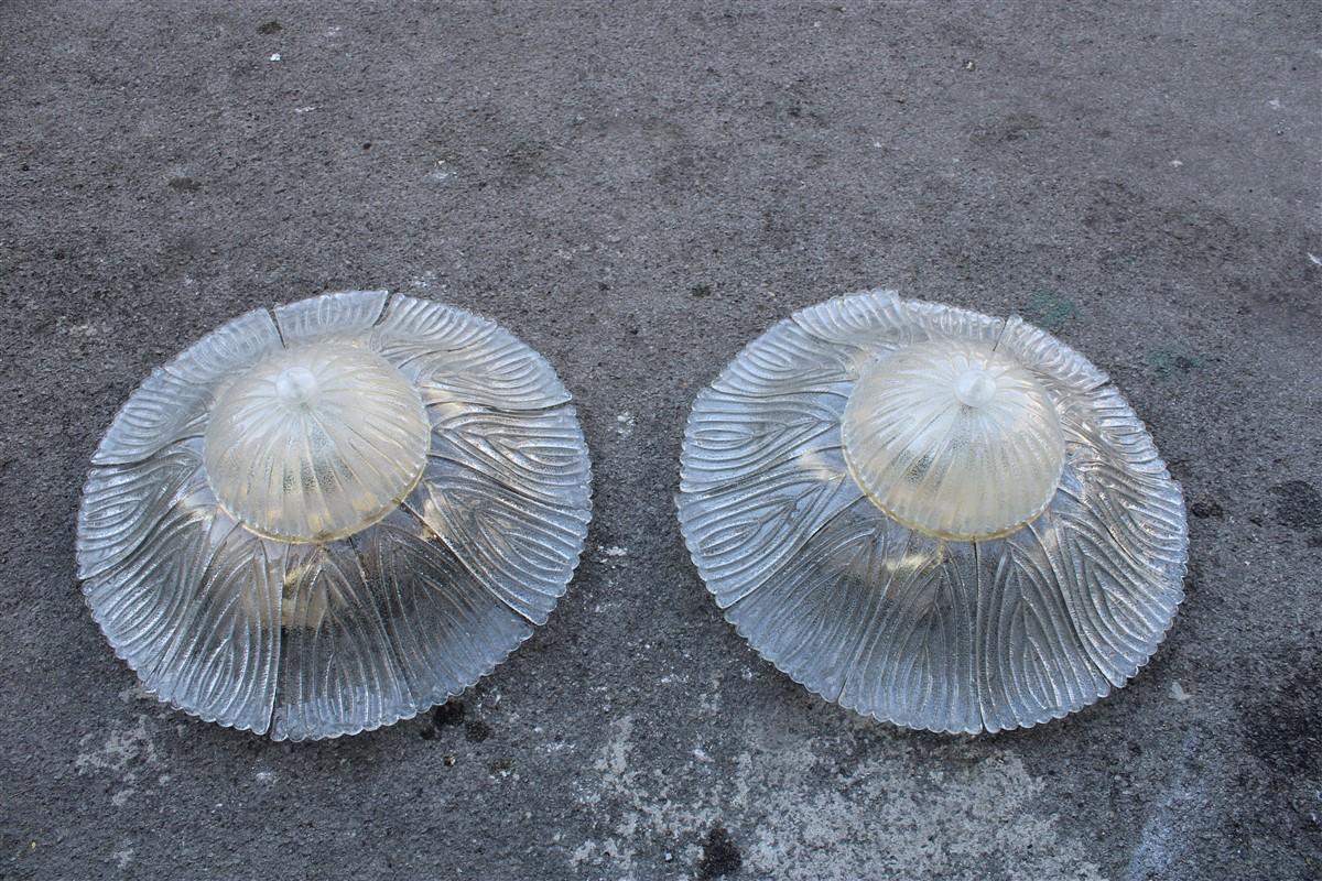 Big Pair Round Murano Ceiling Lamp Italian Design Flowers Dew Glass Gold For Sale 1