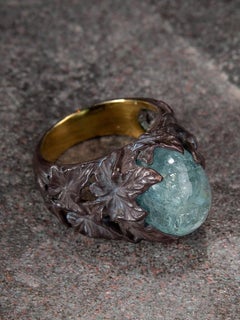 Big Aquamarine Silver Ring Blue Beryl Cabochon Ivy Collection