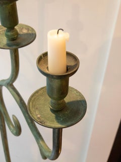 Big Patinated Five-Arm Bronze Candelabra Candleholder